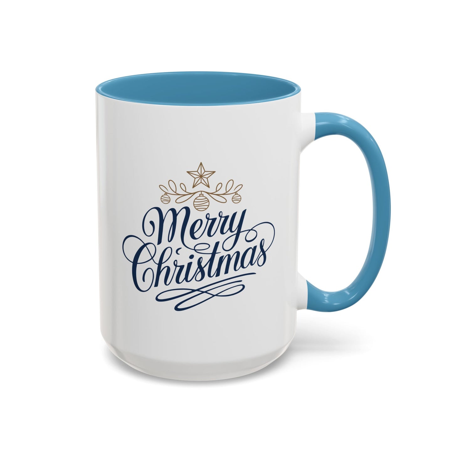 Christmas Mug - Merry Christmas Blue Text Gold Ornaments