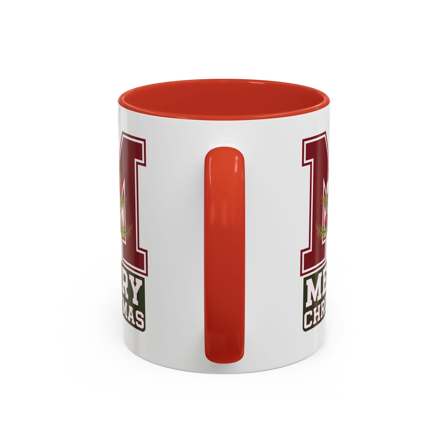 Christmas Mug - Merry Christmas White Green & Red College Text