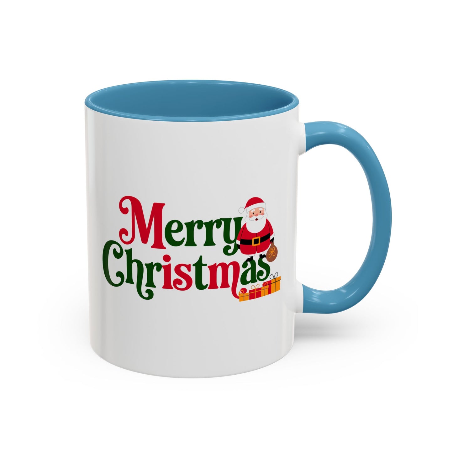 Christmas Mug - Merry Christmas Green & Red Text Santa Presents
