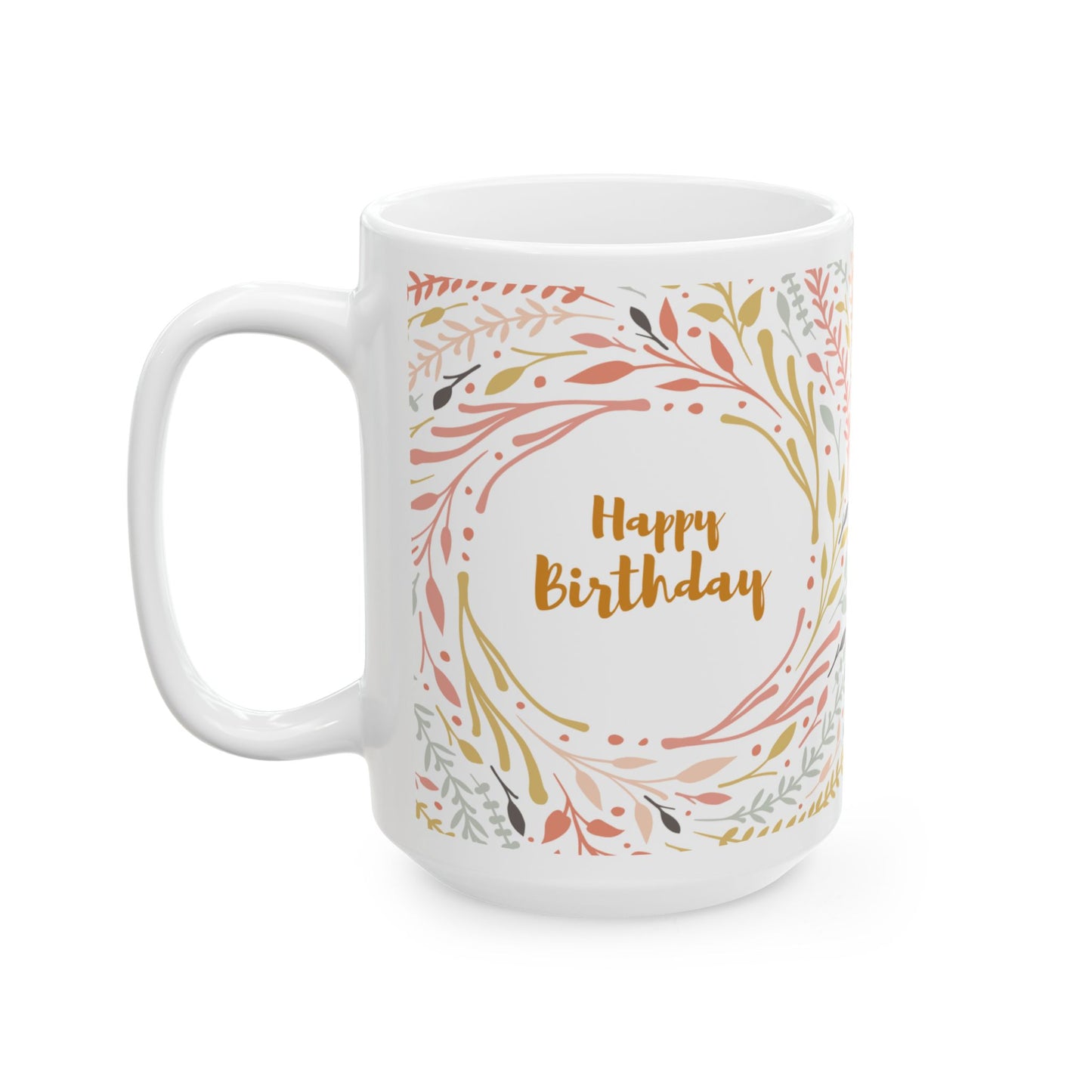 Birthday Mug - Happy Birthday Floral Circle