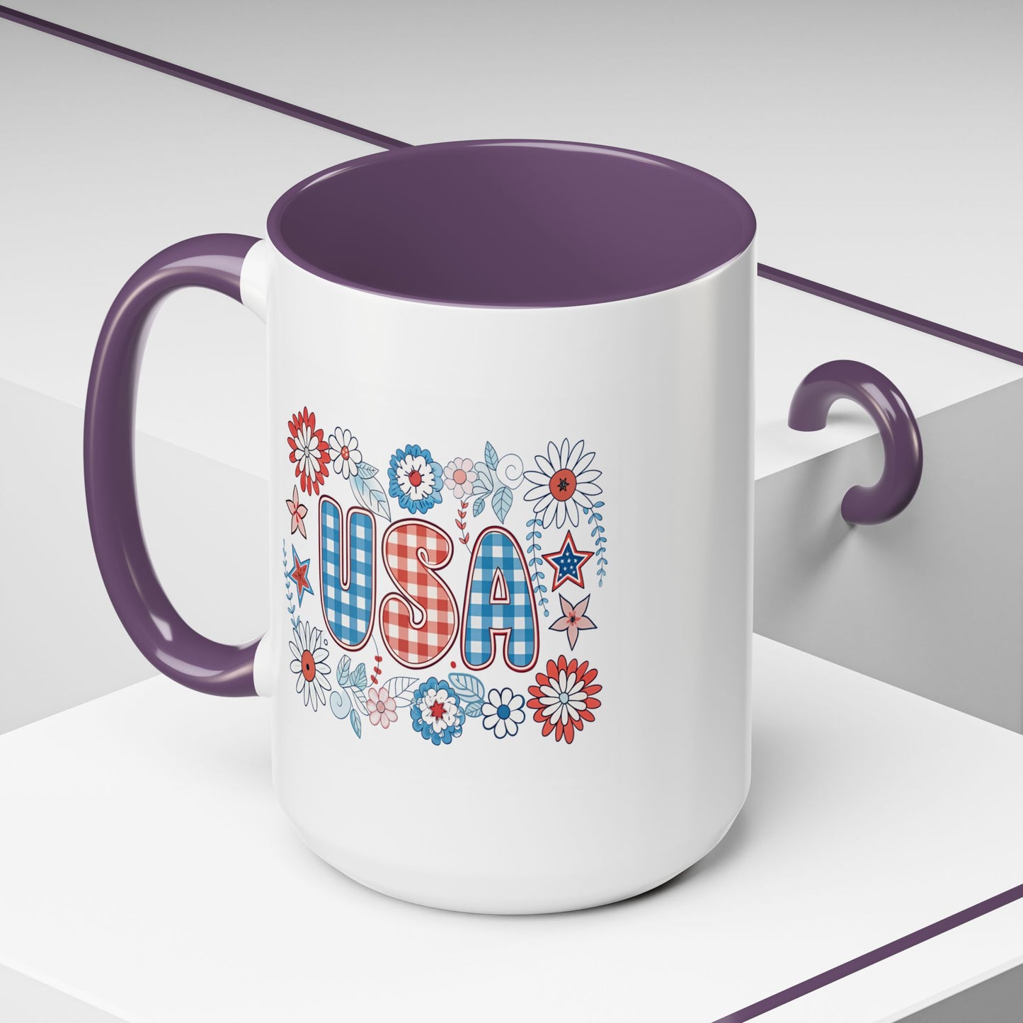 4th of July Mug - USA Preppy Floral