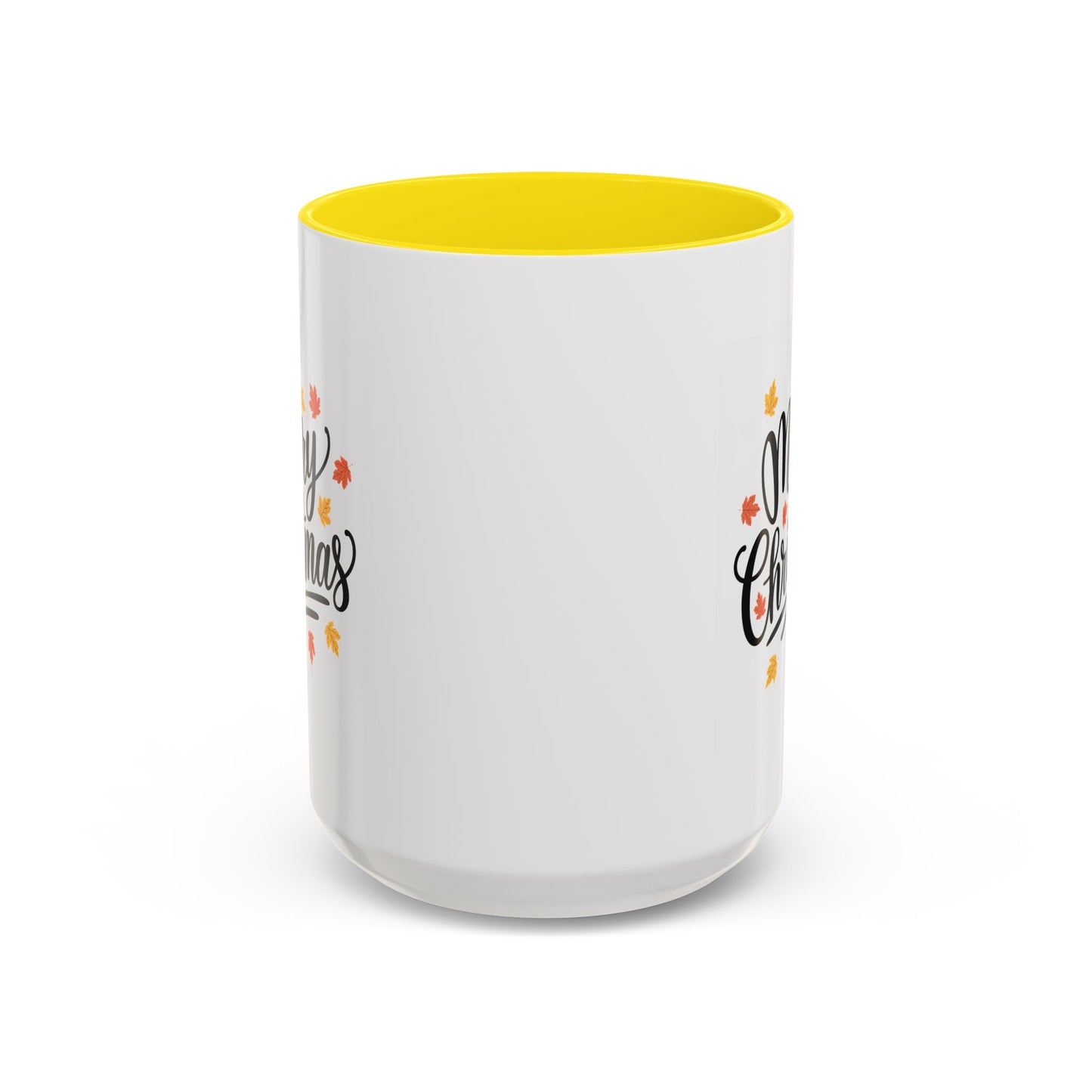 Christmas Mug - Merry Christmas Black Text Fall Leaves