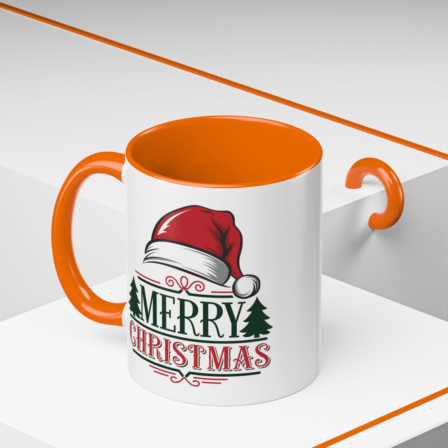 Christmas Mug - Merry Christmas Green & Red Text Red Hat