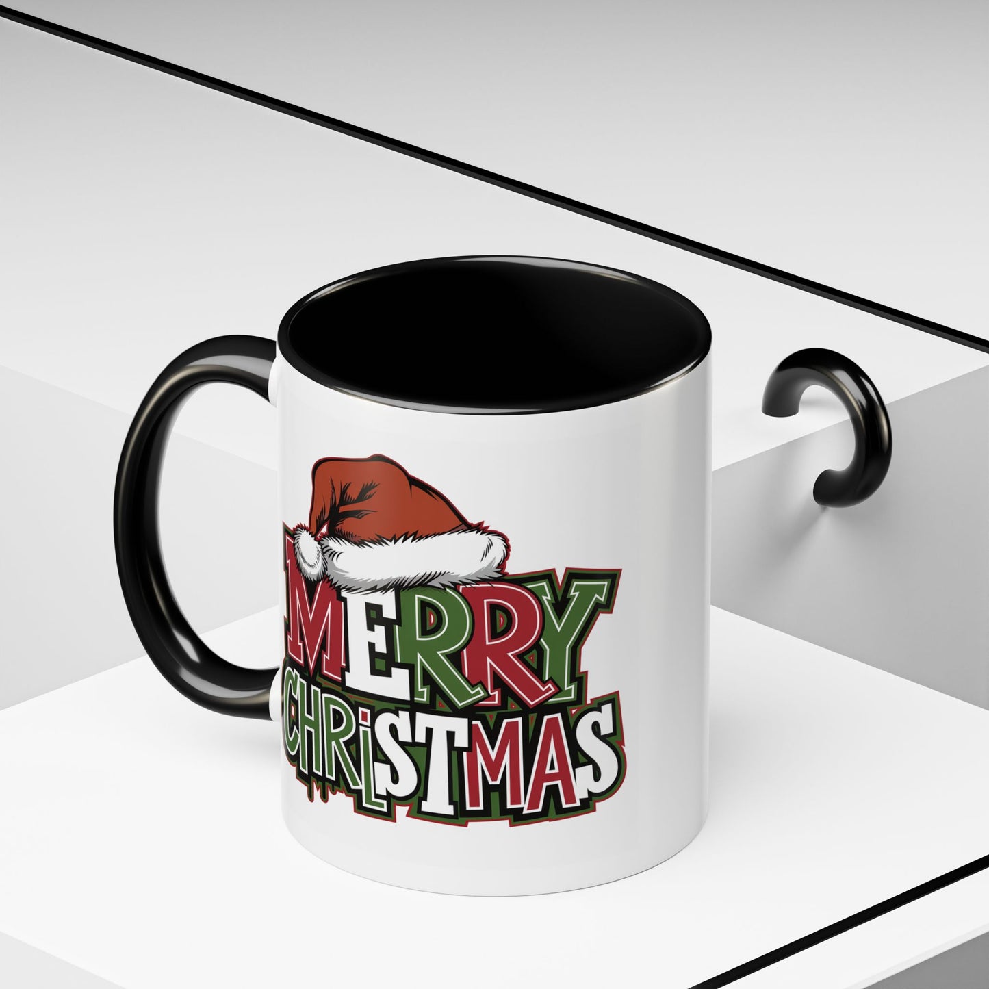Christmas Mug - Merry Christmas Red Green & White Graffiti Hat