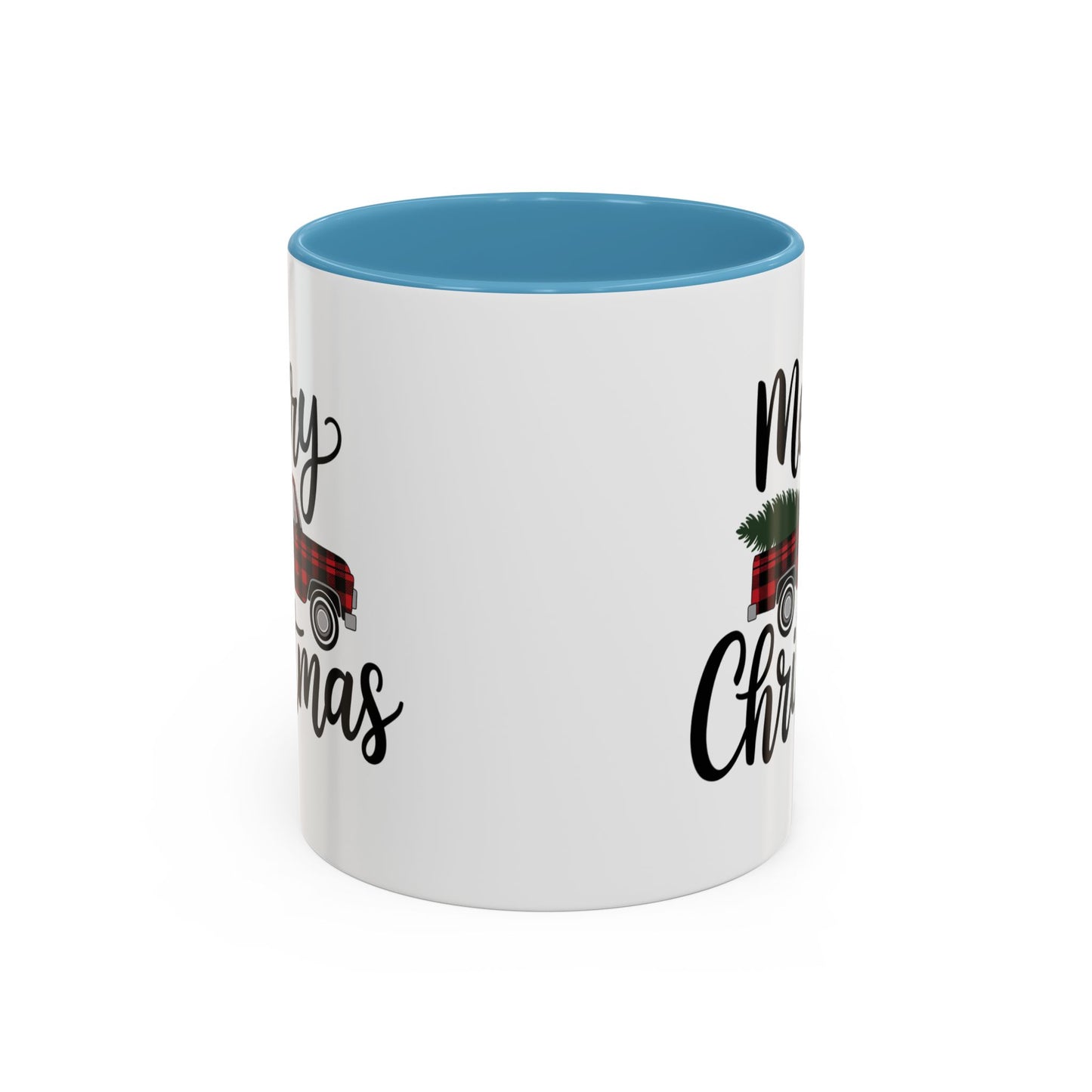Christmas Mug - Merry Christmas Black Text Tartan Truck
