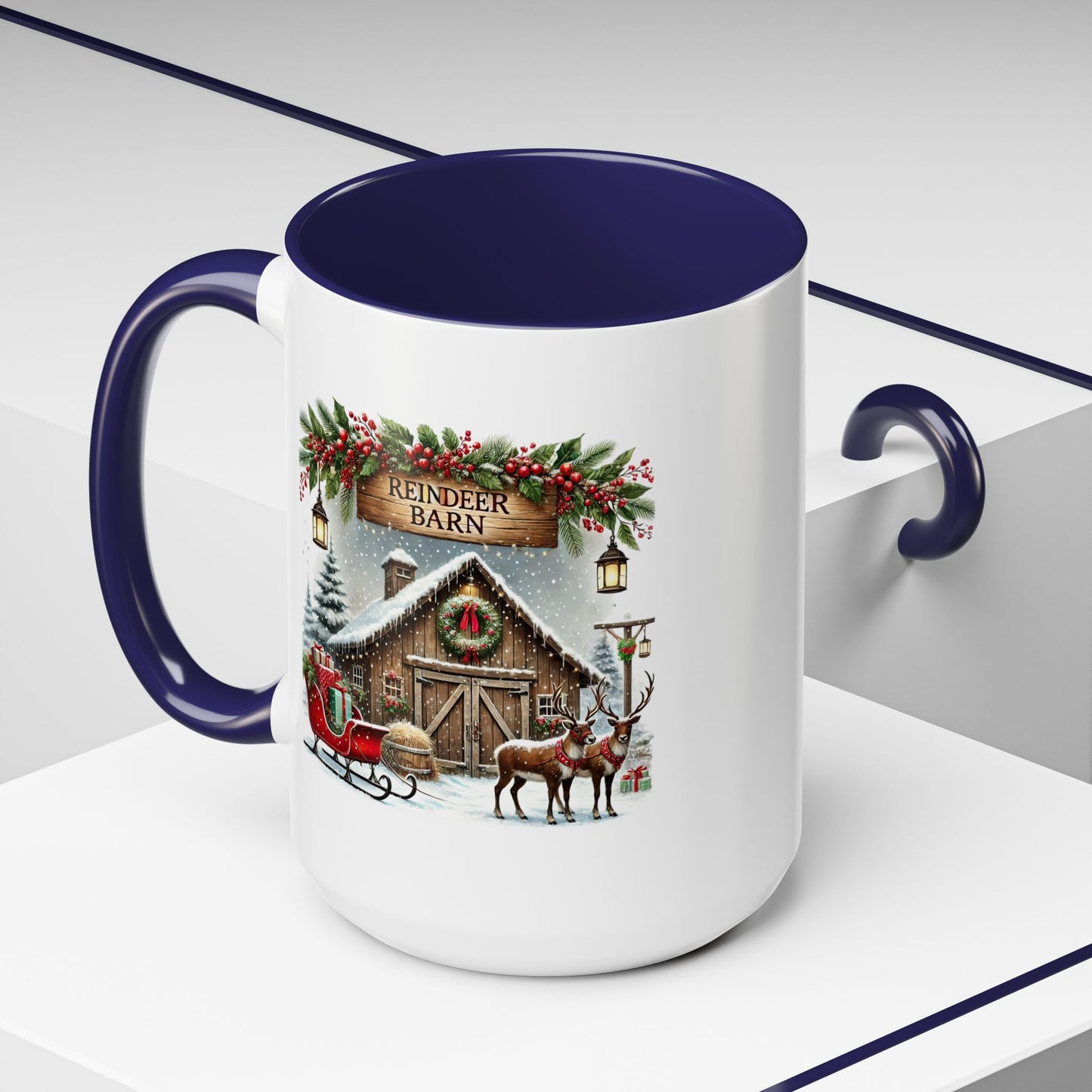 Christmas Mug - Reindeer Barn Sleigh Reindeer