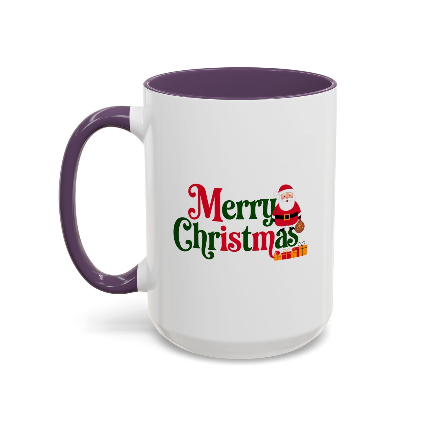 Christmas Mug - Merry Christmas Green & Red Text Santa Presents