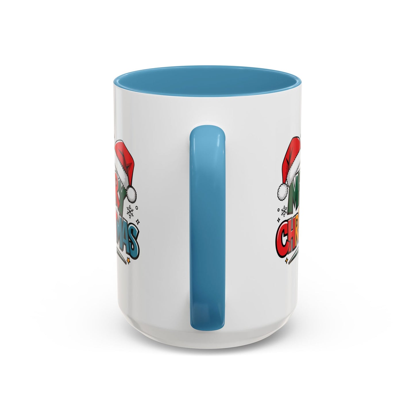 Christmas Mug - Merry Christmas Green Red Yellow and Blue Text Red Hats