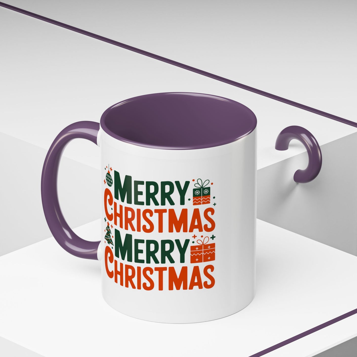 Christmas Mug - Green & Red Text Tree Presents