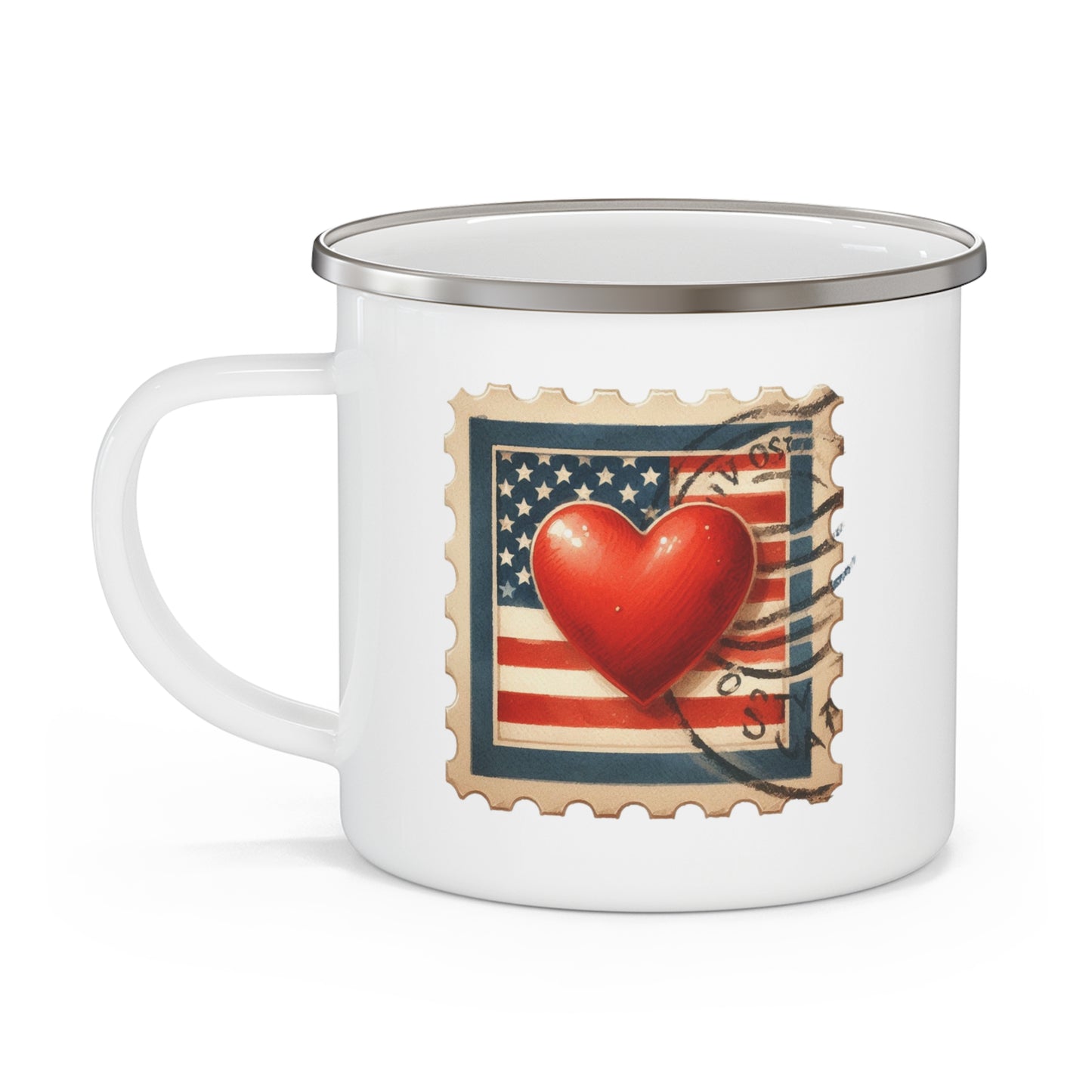 4th of July Mug - American Flag Red Heart Stamp
