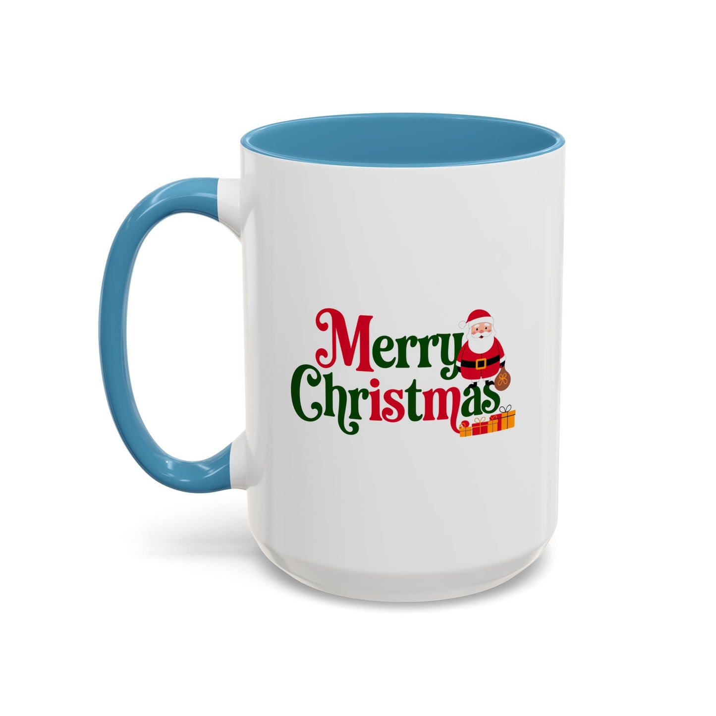 Christmas Mug - Merry Christmas Green & Red Text Santa Presents