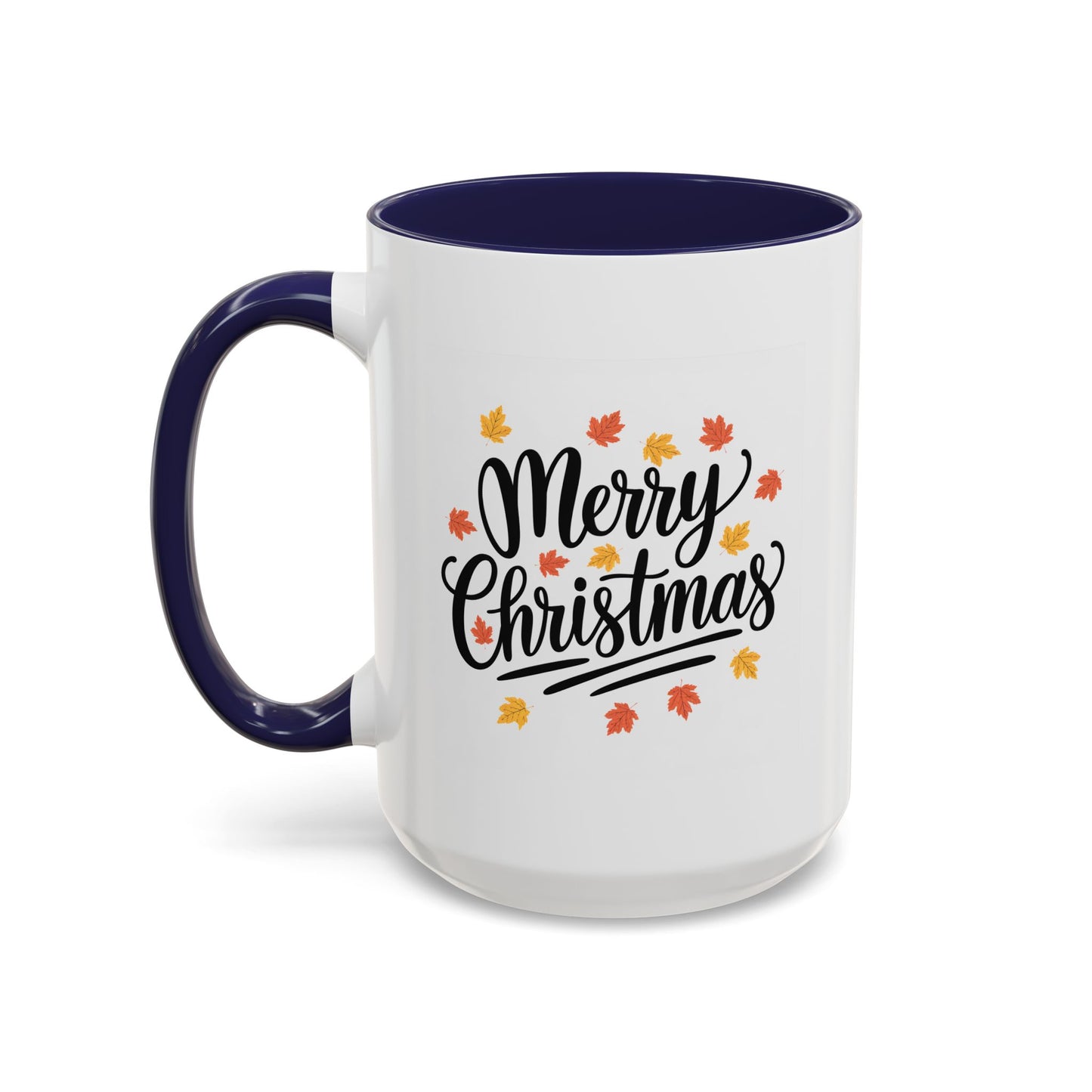 Christmas Mug - Merry Christmas Black Text Fall Leaves