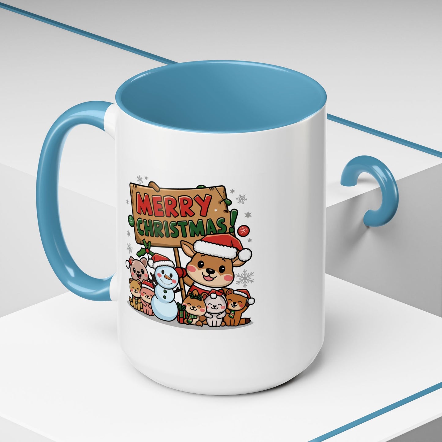 Christmas Mug - Merry Christmas Red & Green Text Reindeer Snowman