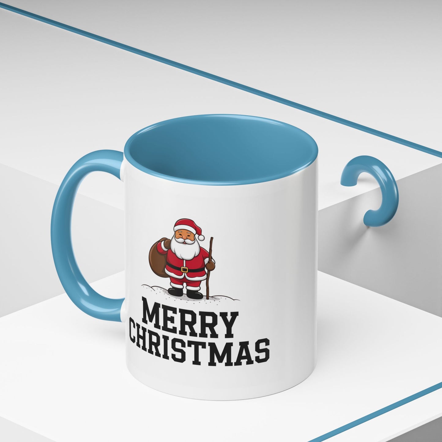 Christmas Mug - Merry Christmas Black Text Santa Walking