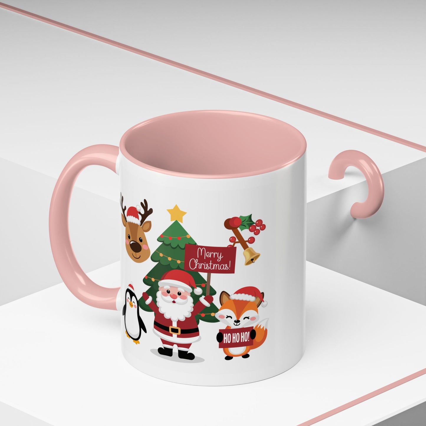Christmas - Merry Christmas White Text Santa Reindeer Penguin Fox