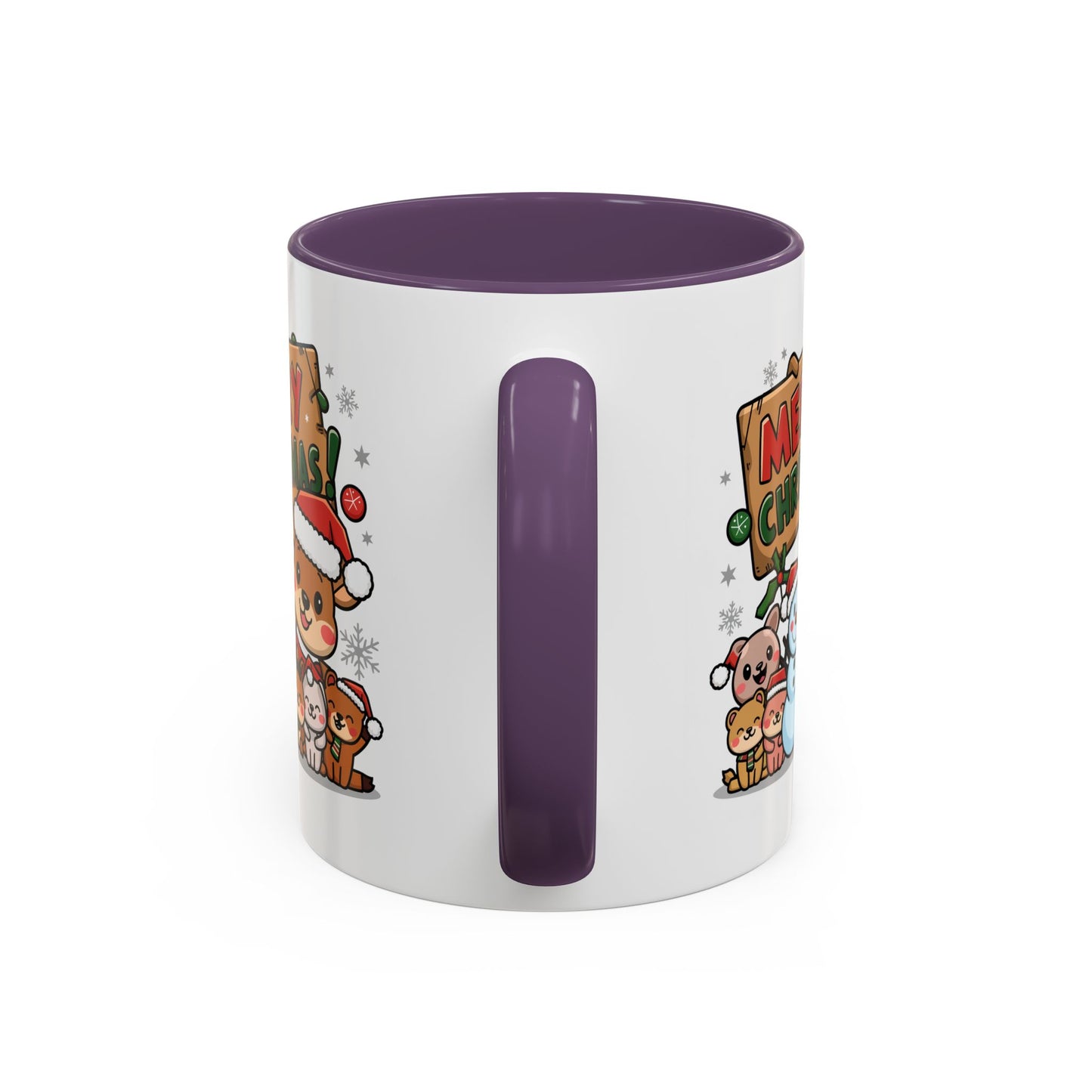 Christmas Mug - Merry Christmas Red & Green Text Reindeer Snowman