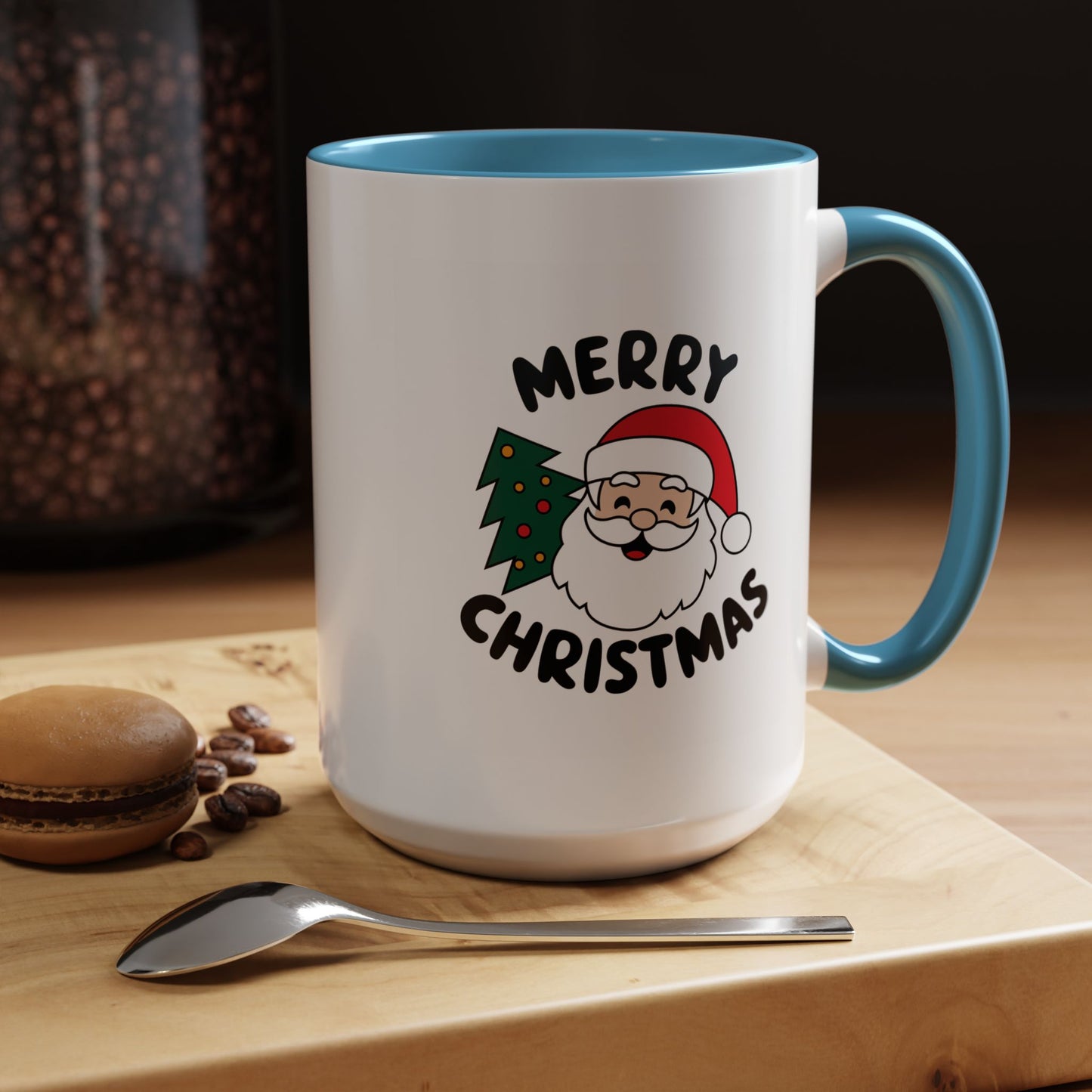 Christmas Mug - Merry Christmas Black Text Santa Tree