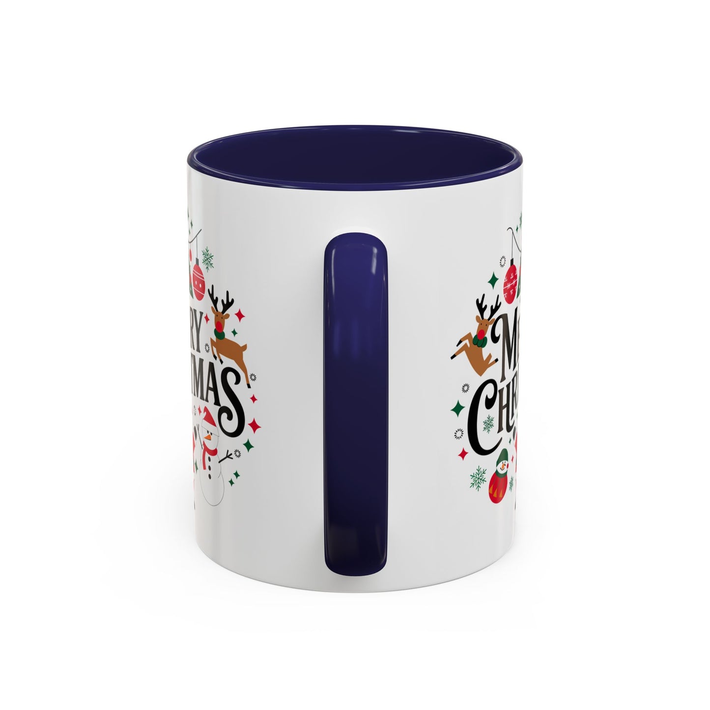 Christmas Mug - Merry Christmas Black Text Santa Reindeer Snowmen Ornaments