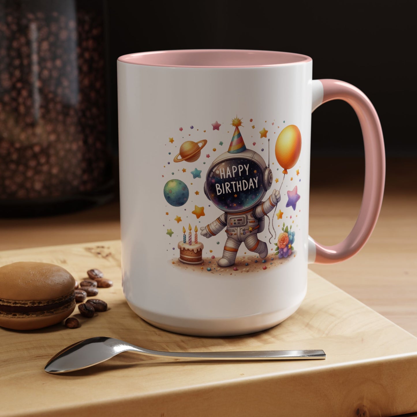 Birthday Mug - Happy Birthday Astronaut, Cake & Balloon
