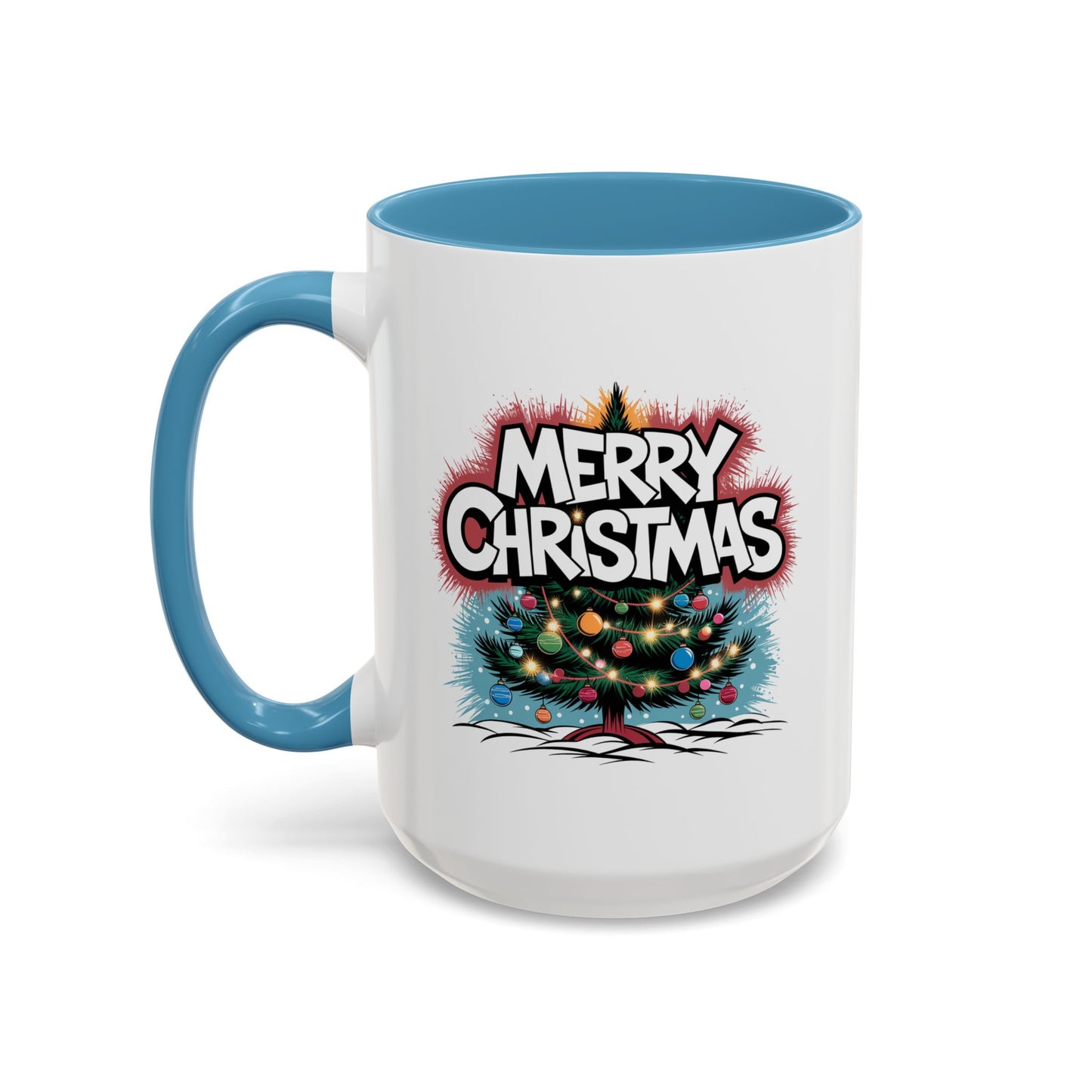 Christmas Mug - Merry Christmas White & Red Text Tree Lights