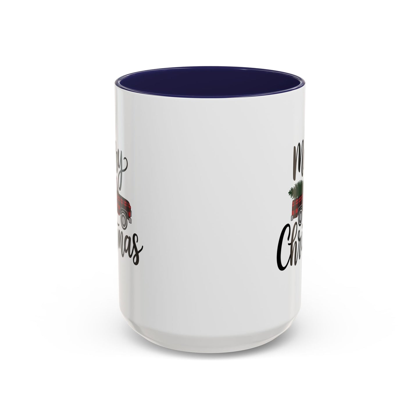Christmas Mug - Merry Christmas Black Text Tartan Truck