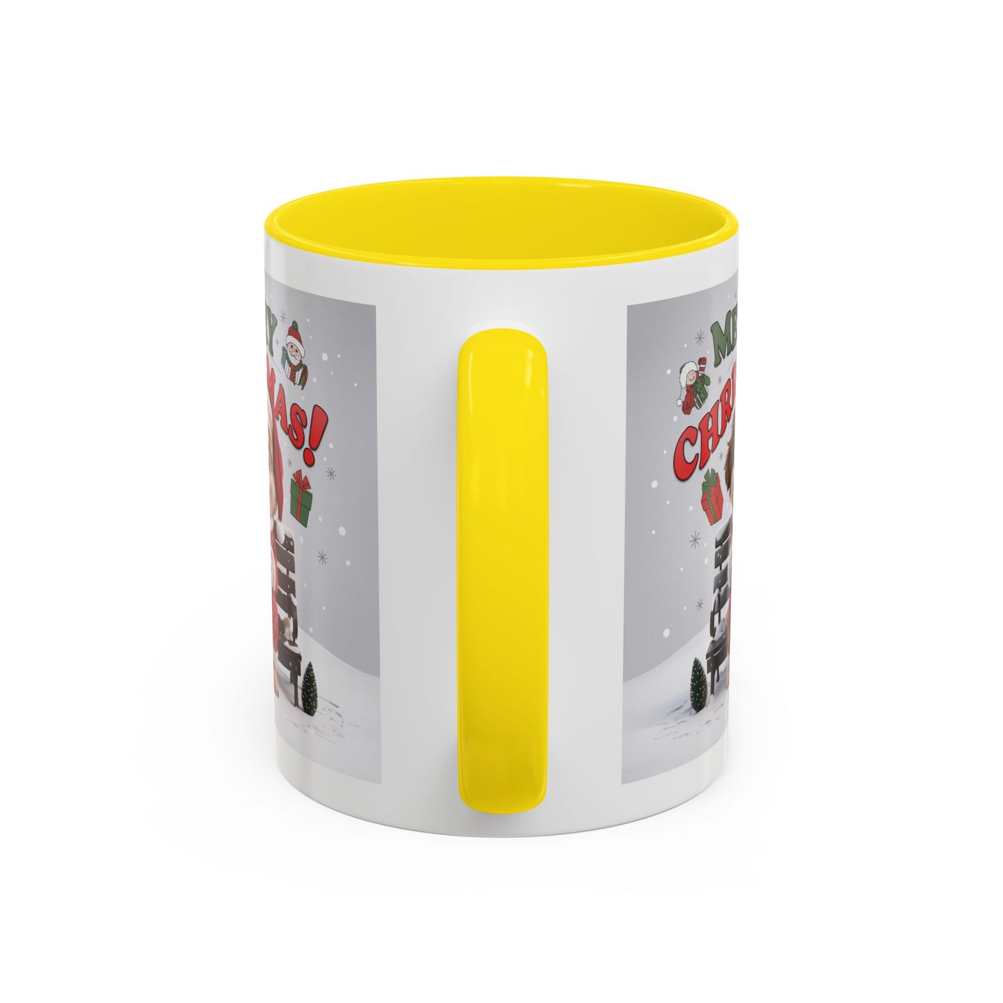 Christmas Mug - Merry Christmas Red Text Puppy Red Top