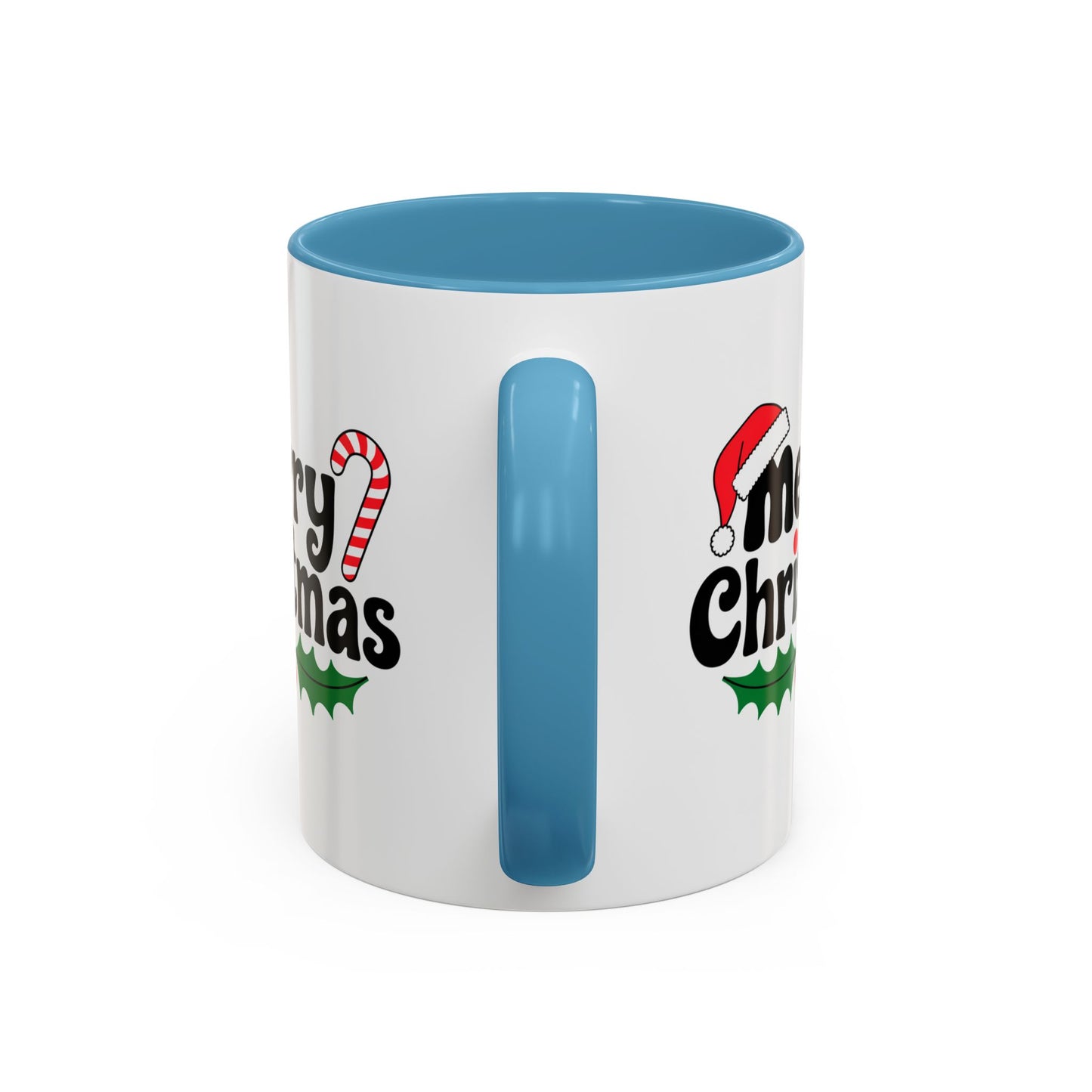 Christmas Mug - Merry Christmas Black Text Hat Candy Cane Mistletoe