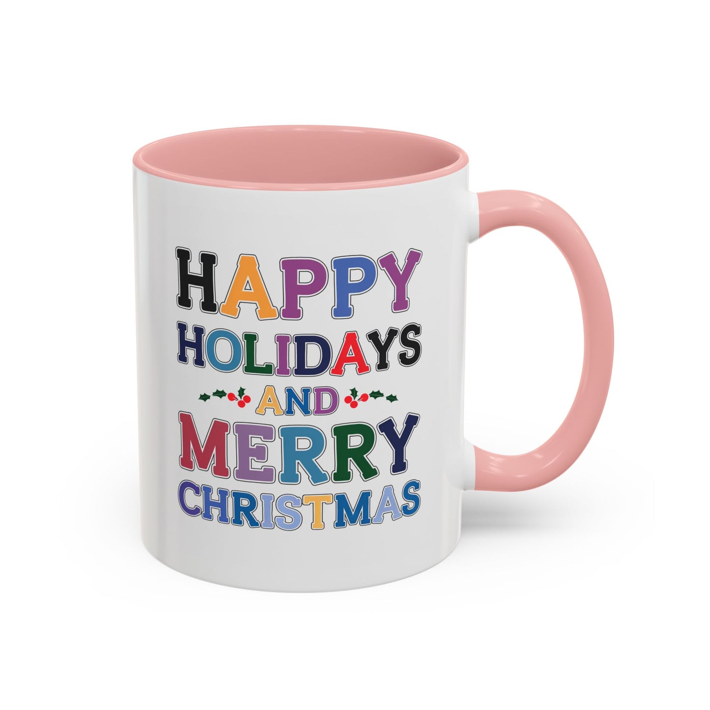 Christmas Mug - Happy Holidays and Merry Christmas Blue Yellow Purple Orange Red Text