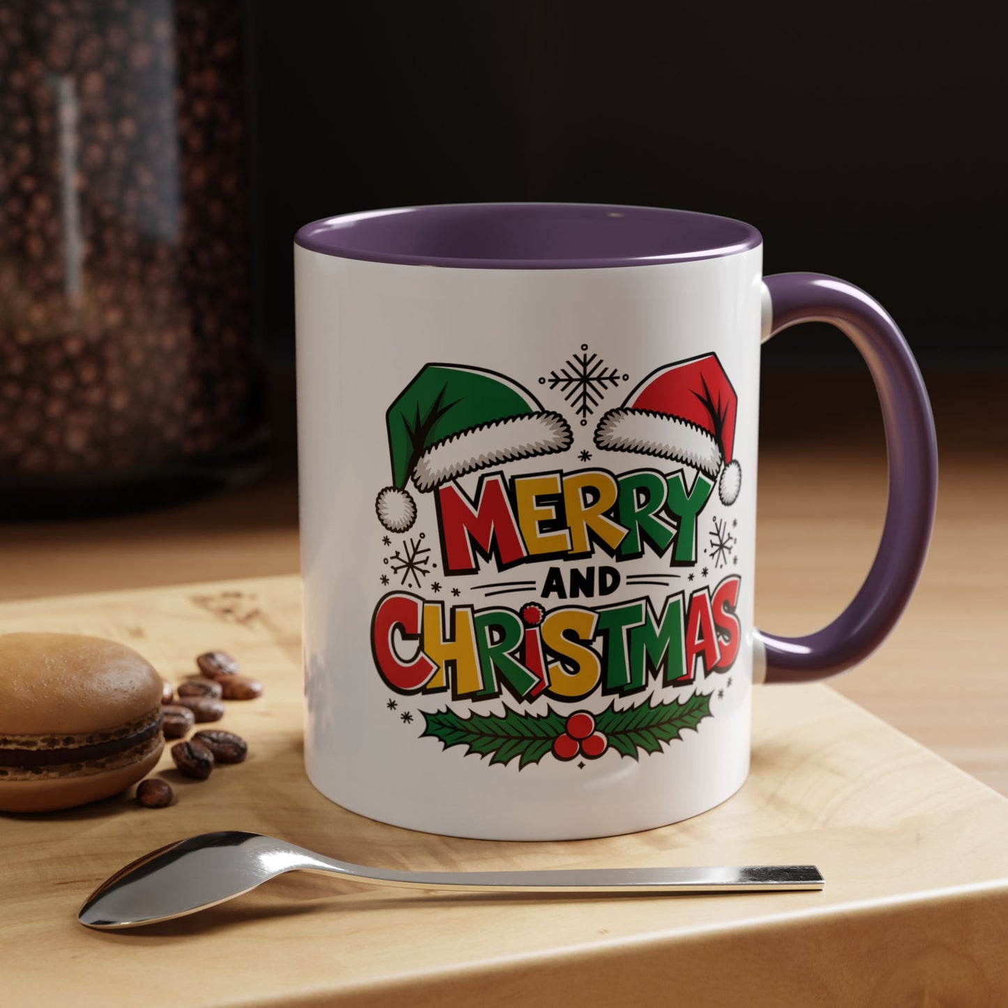 Christmas Mug - Merry Christmas Red Yellow & Green Text Green & Red Hat