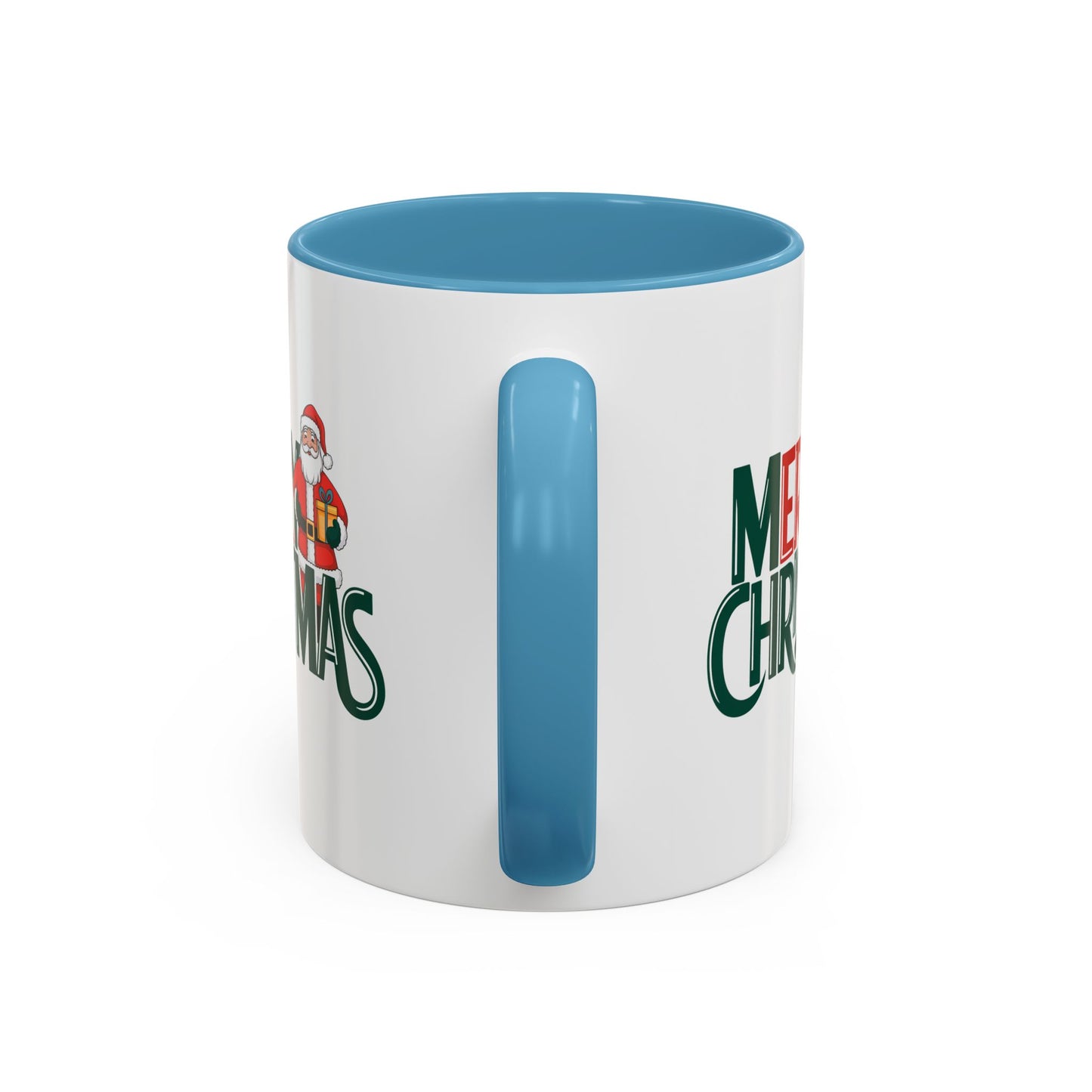 Christmas Mug - Merry Christmas Green & Red Text Santa Present
