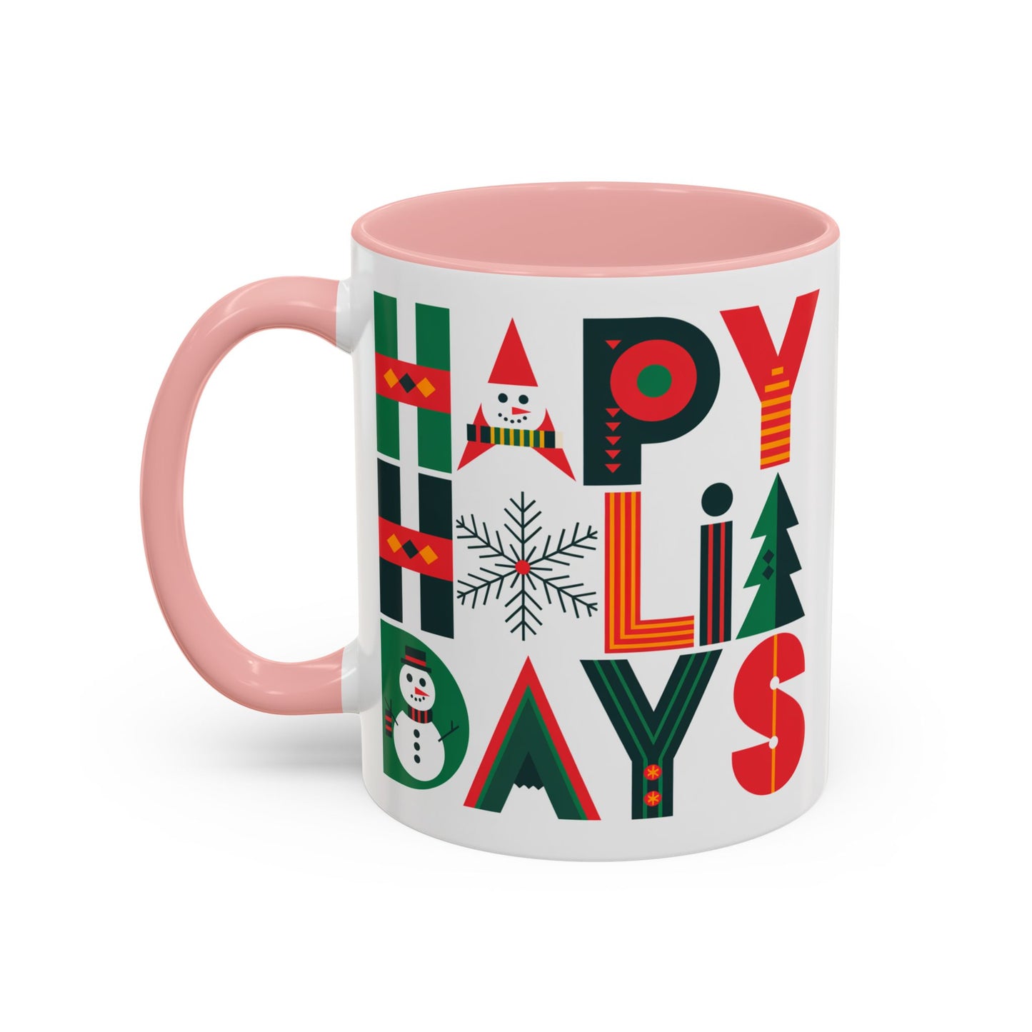 Christmas Mug - Happy Holidays Green Red & Blue Decorative Text
