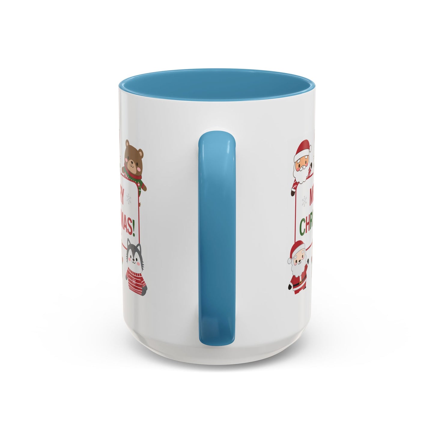 Christmas Mug - Merry Christmas Red & Green Text Santa Cute Animals