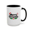 Christmas Mug - Merry Christmas Black Text Hat Cane Misletoe