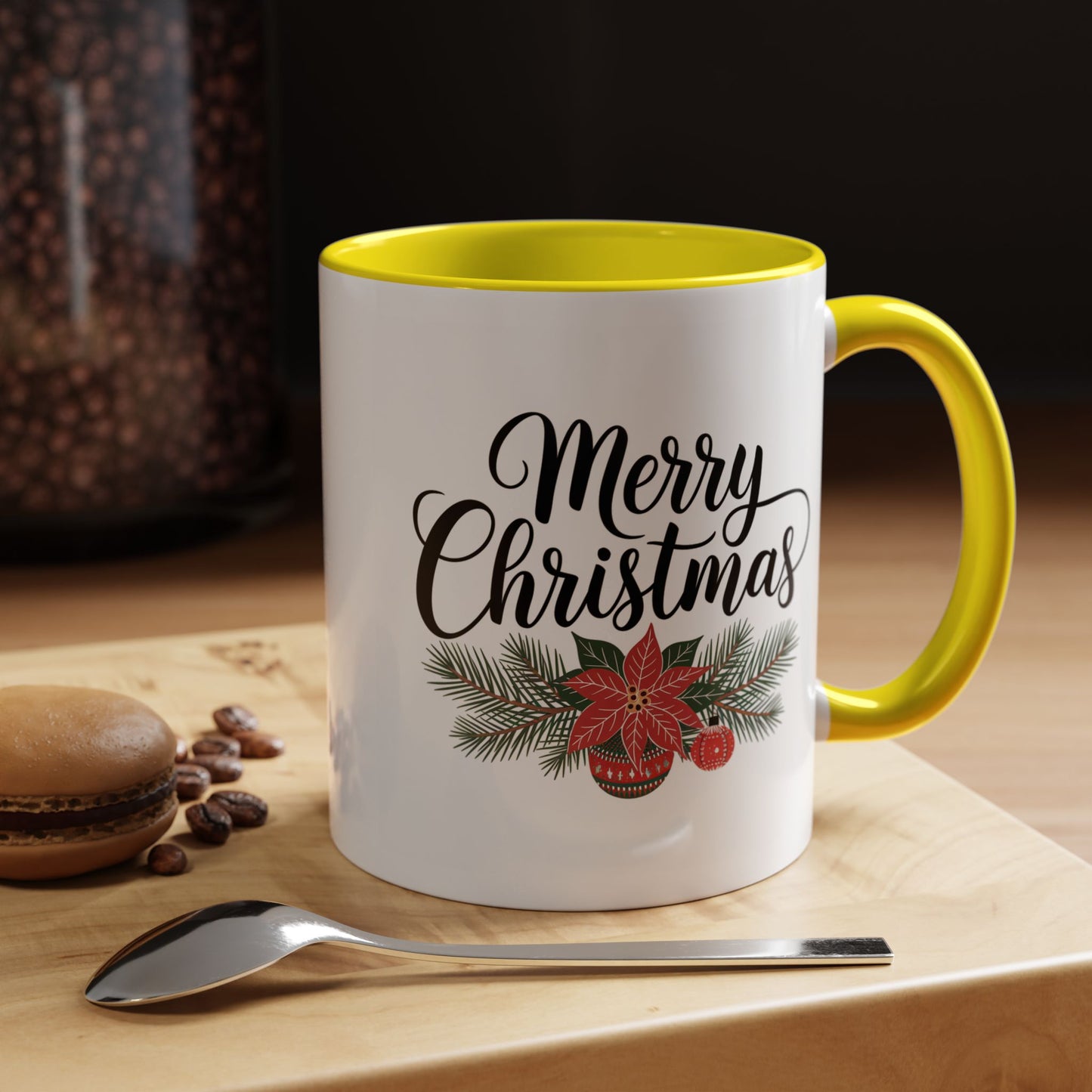 Christmas Mug - Merry Christmas Black Text Mistletoe