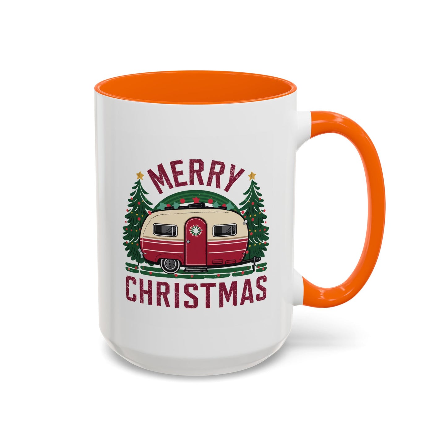 Christmas Mug - Merry Christmas Maroon Text Camper Trees