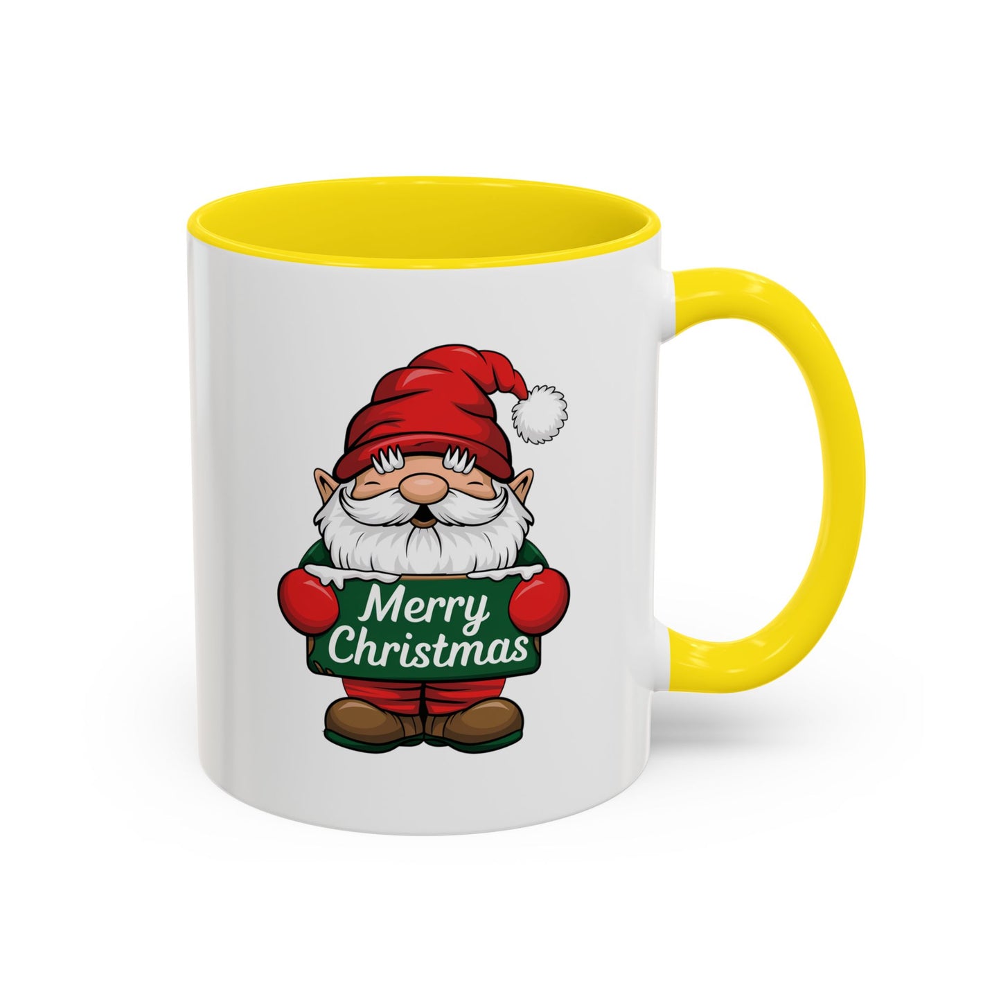 Christmas Mug - Merry Christmas White & Green Text Gnome Snow