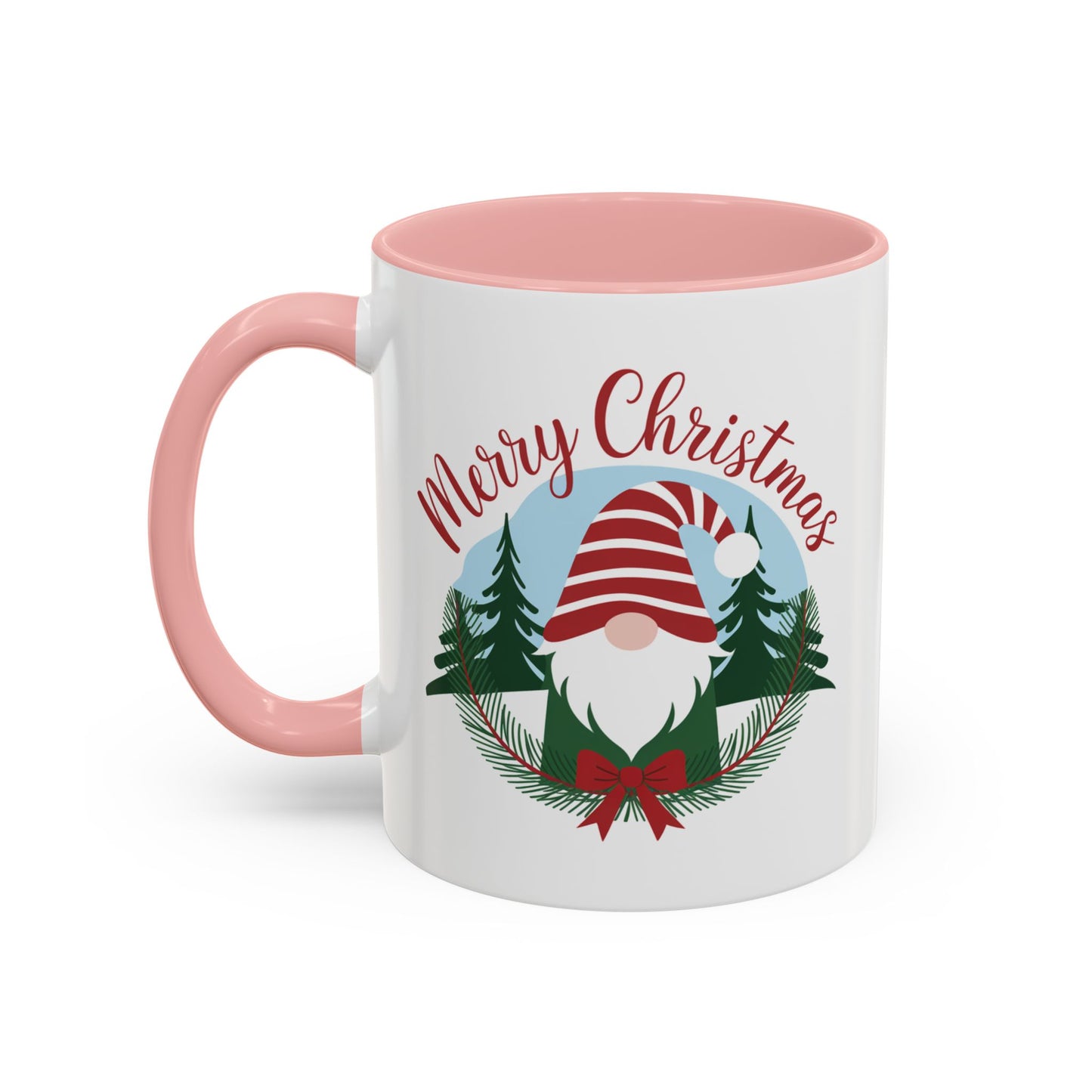 Christmas Mug - Merry Christmas Red Text Gnome Bow Tree