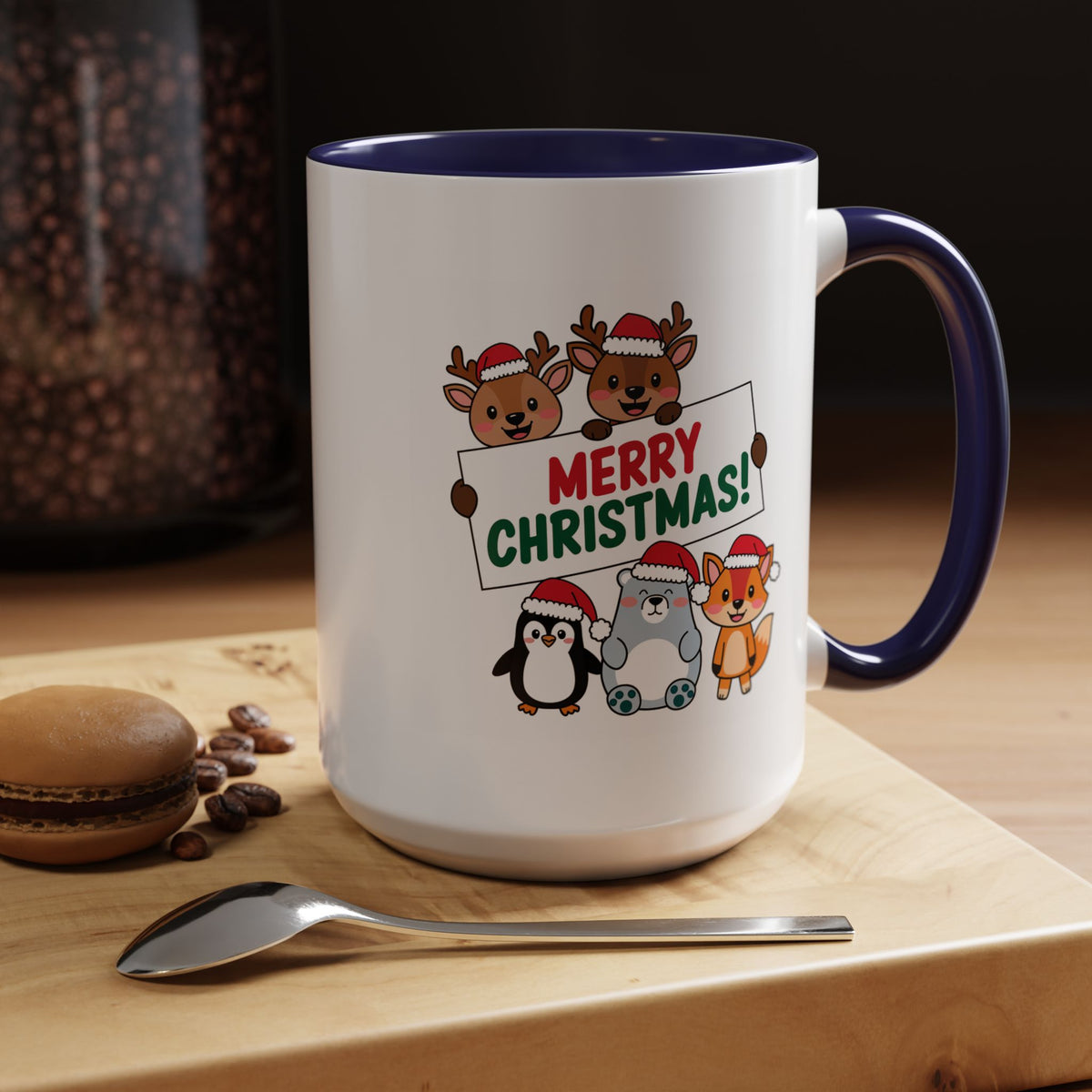Christmas - Merry Christmas Red & Green Text Reindeer Penguin Bear Fox