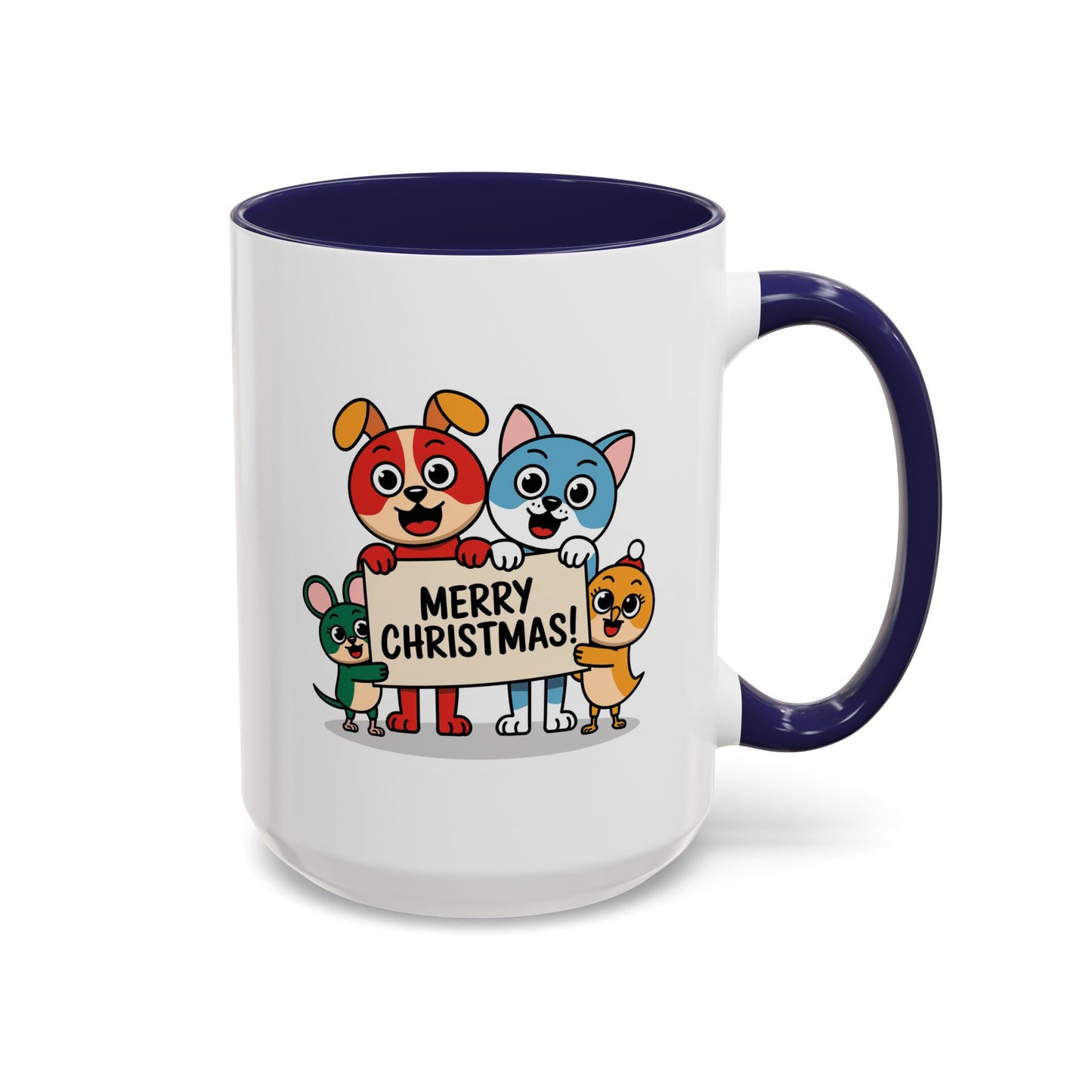 Christmas Mug - Merry Christmas Black Text Mouse Dog Cat Bird