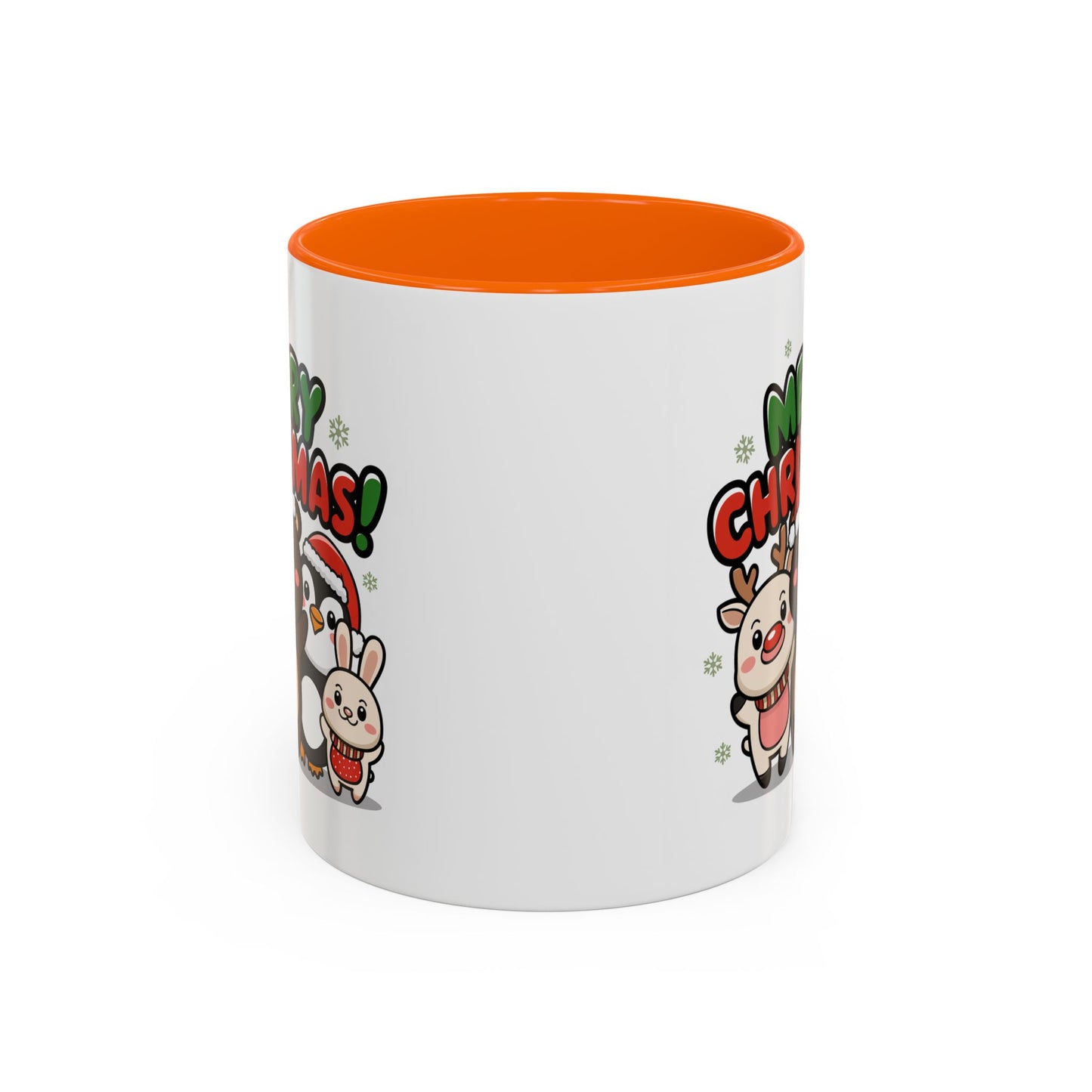 Christmas Mug - Merry Christmas Green & Red Text Cute Animals