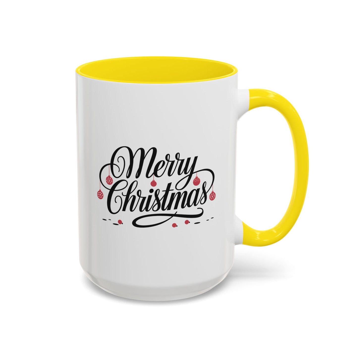 Christmas Mug - Merry Christmas Black Text Red Ornaments