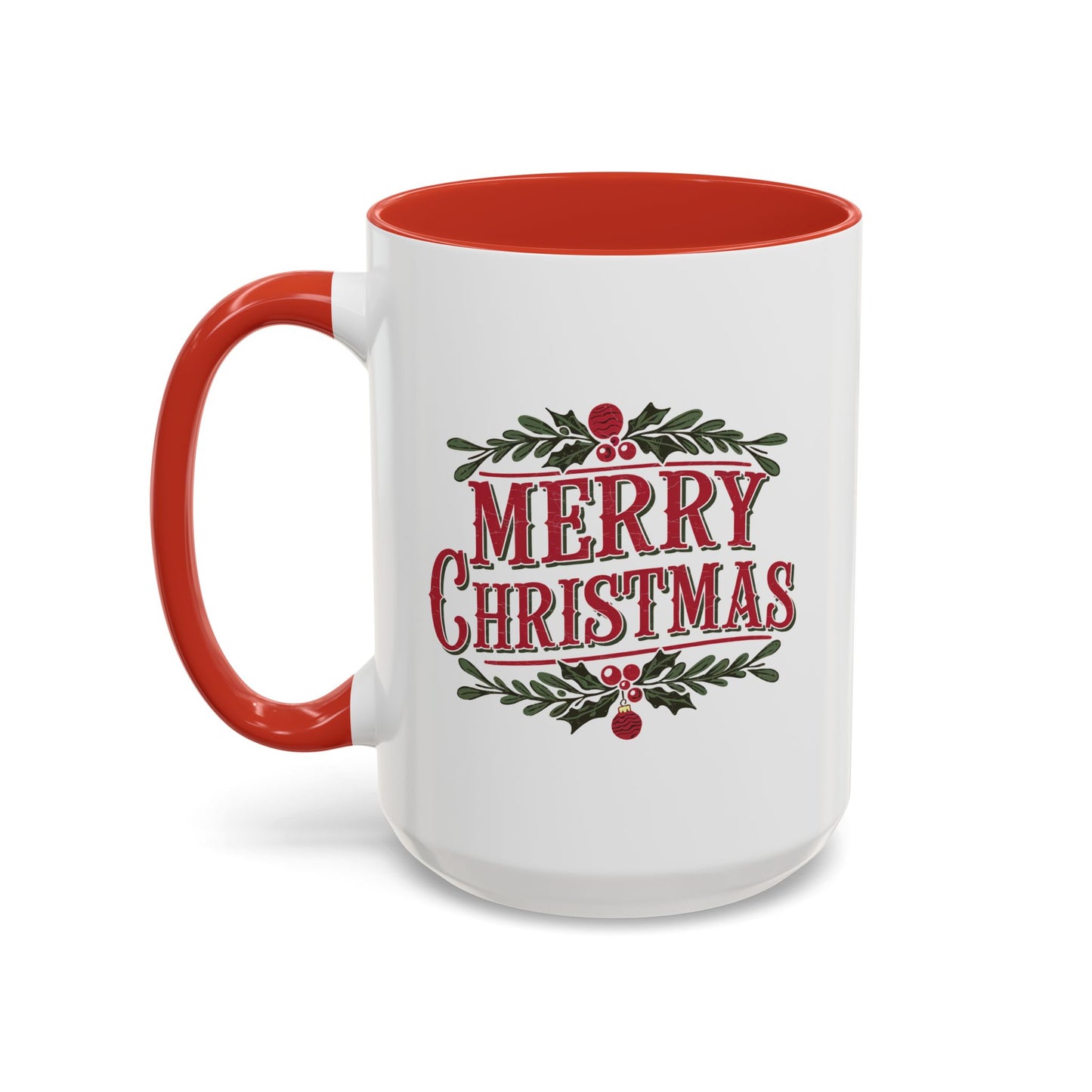 Christmas Mug - Merry Christmas Maroon Text Ornament Decorations