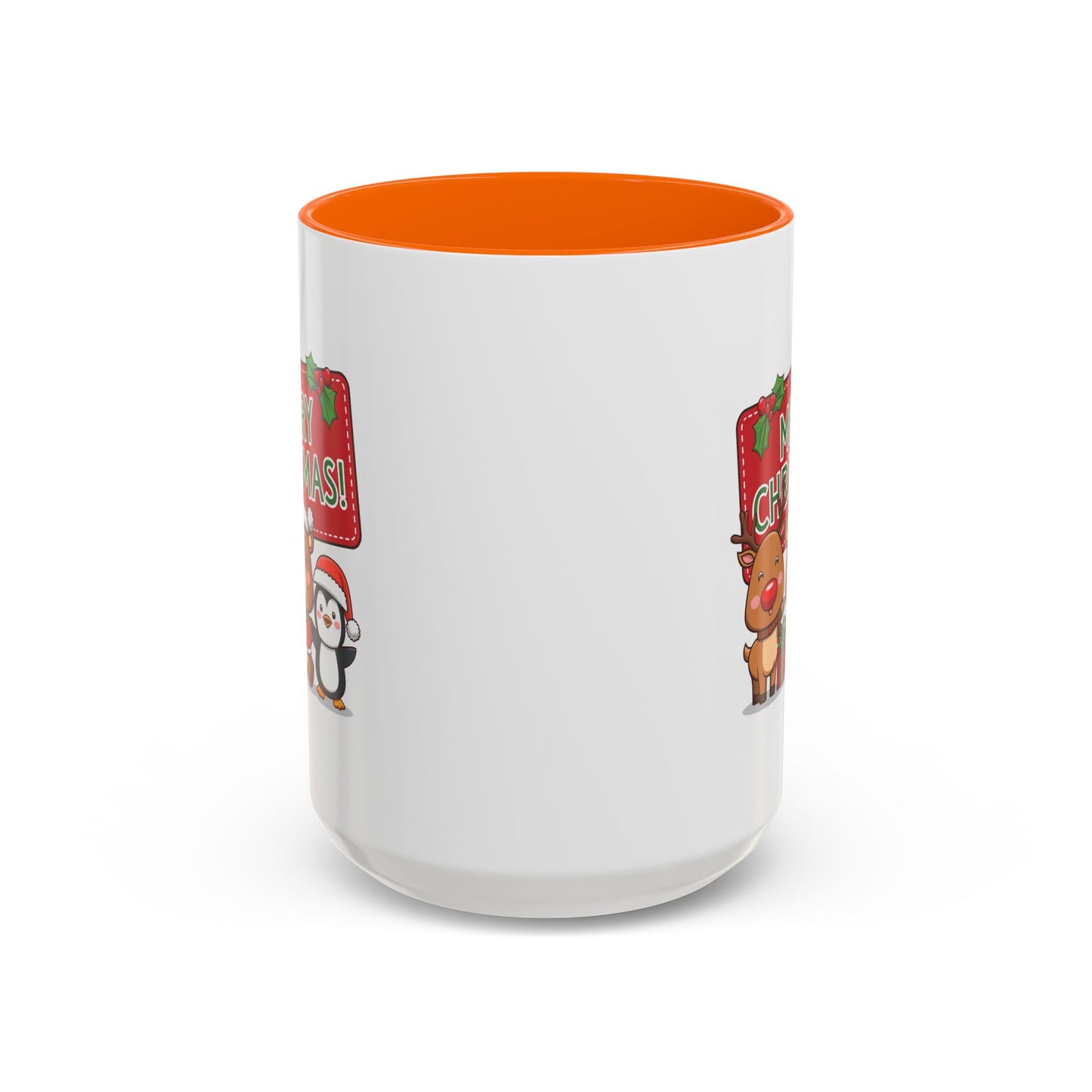 Christmas Mug - Green Text Red Banner Reindeer Bear Penguin