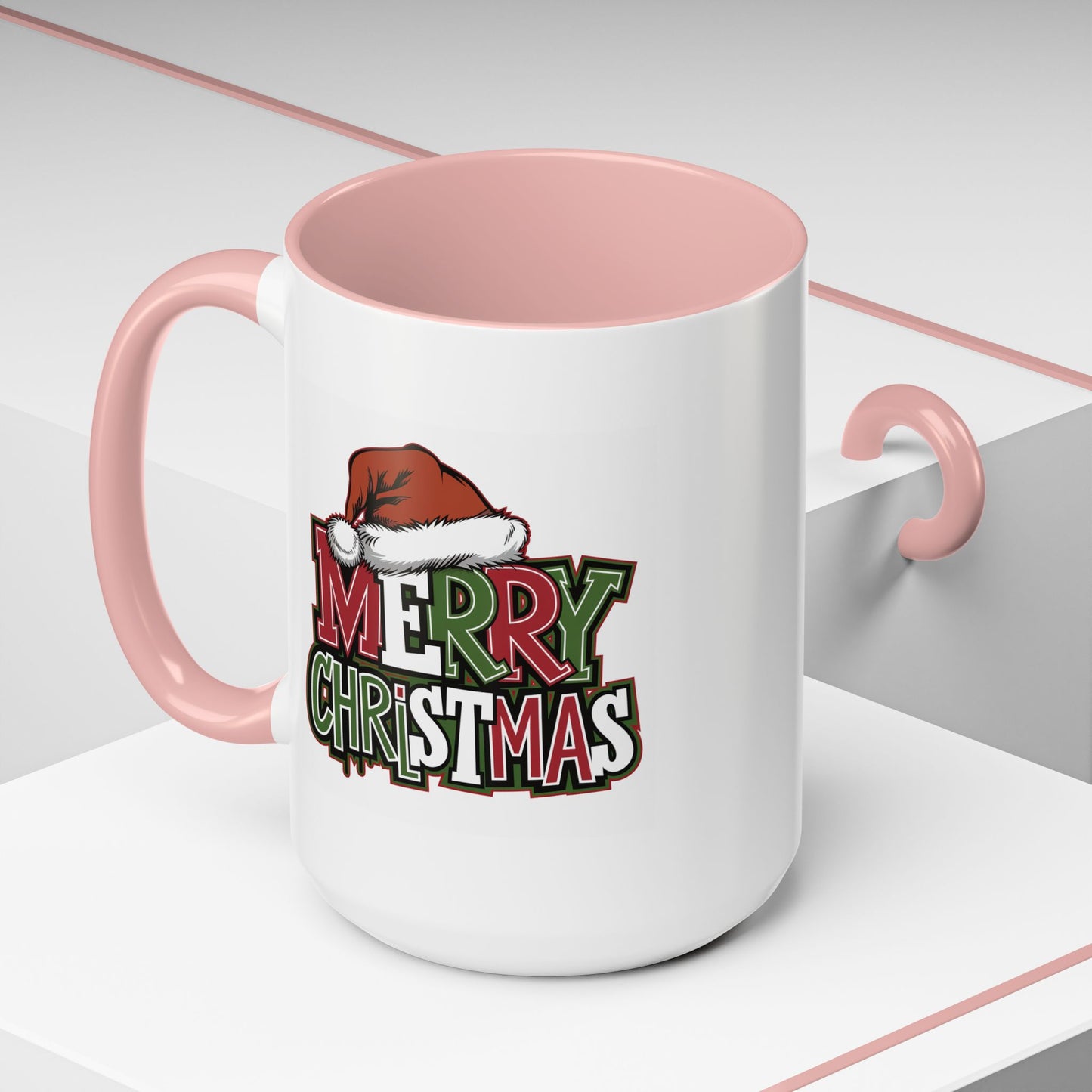 Christmas Mug - Merry Christmas Red Green & White Graffiti Hat