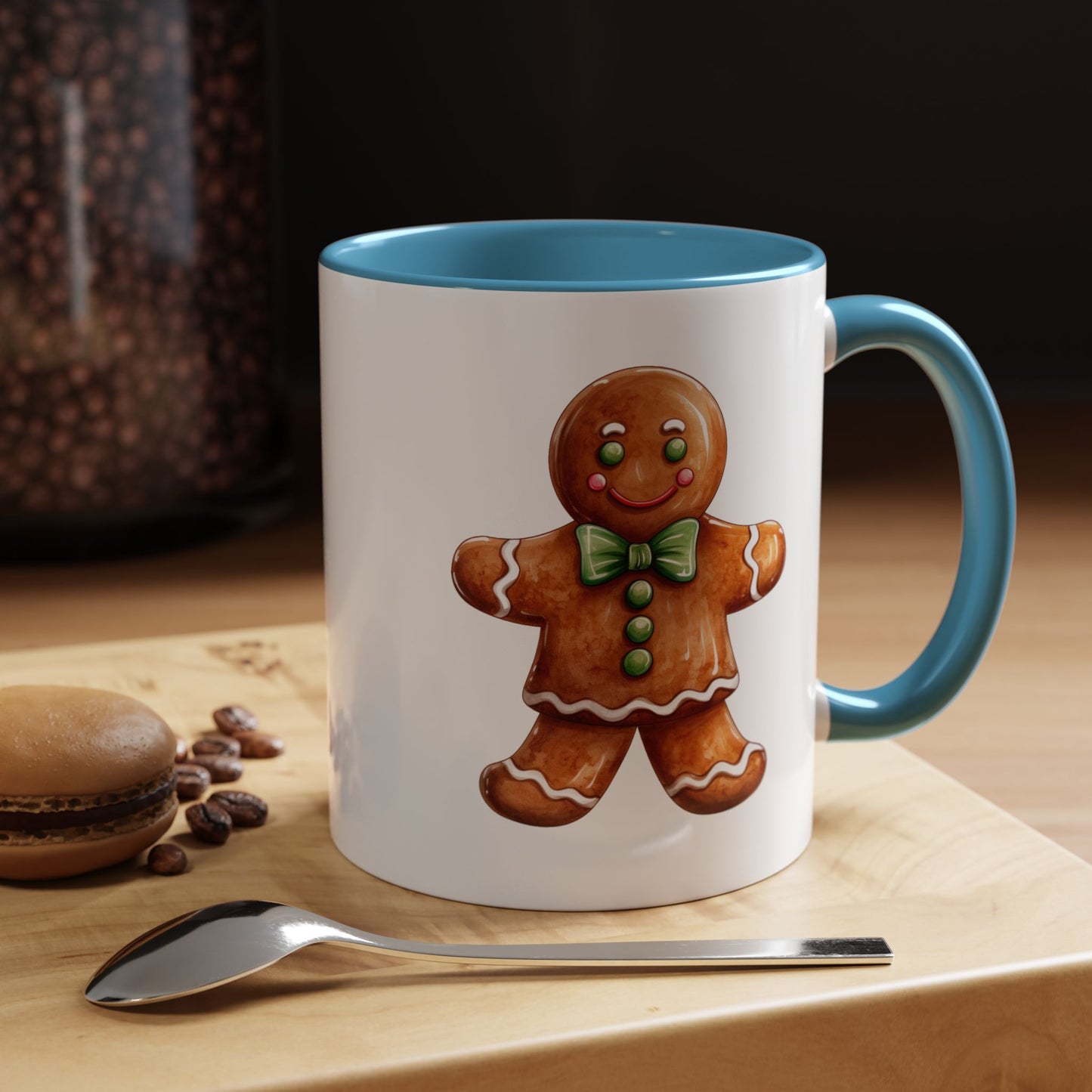 Christmas Mug - Gingerbread Man Green Bow