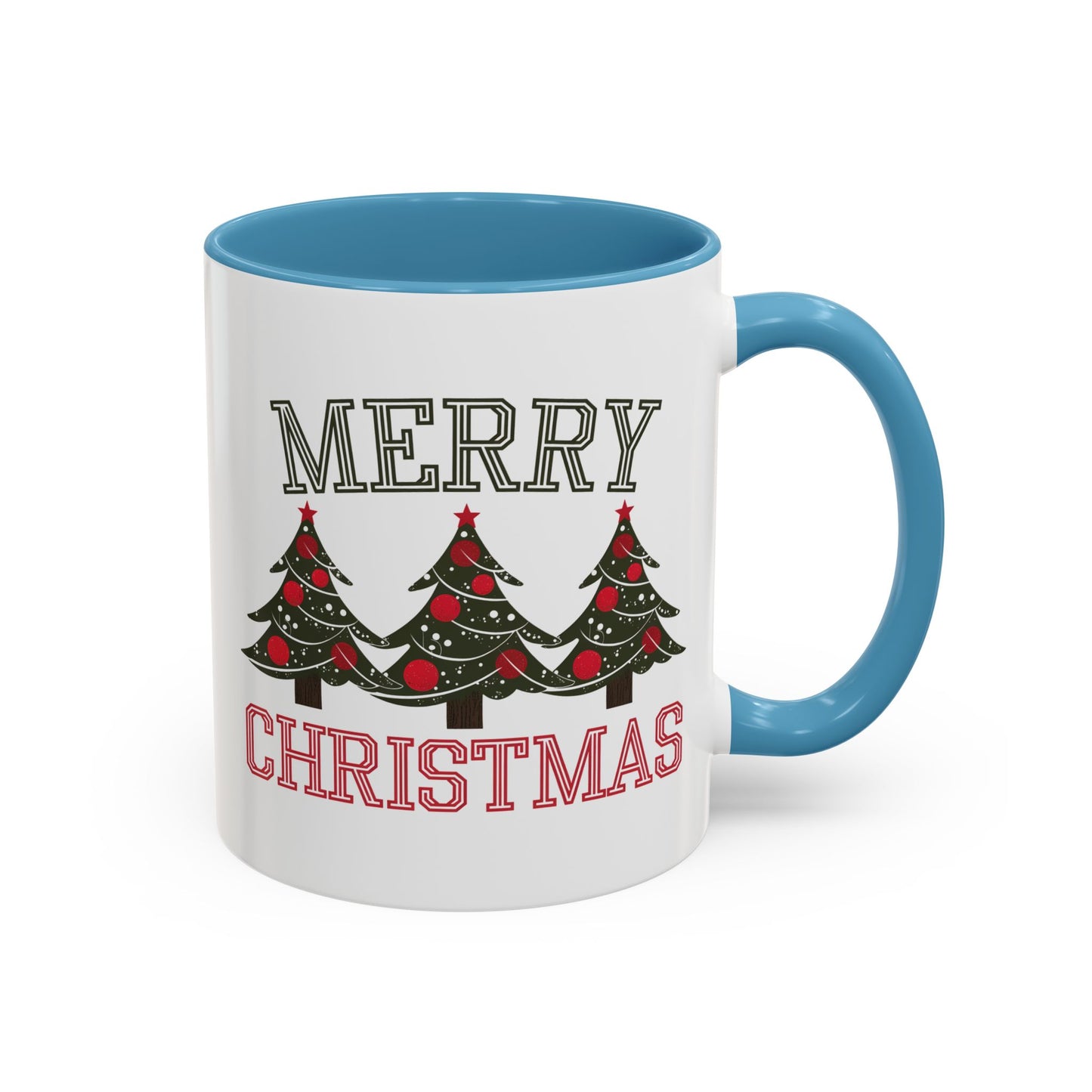 Christmas Mug - Merry Christmas Green & Red Text Decorative Trees