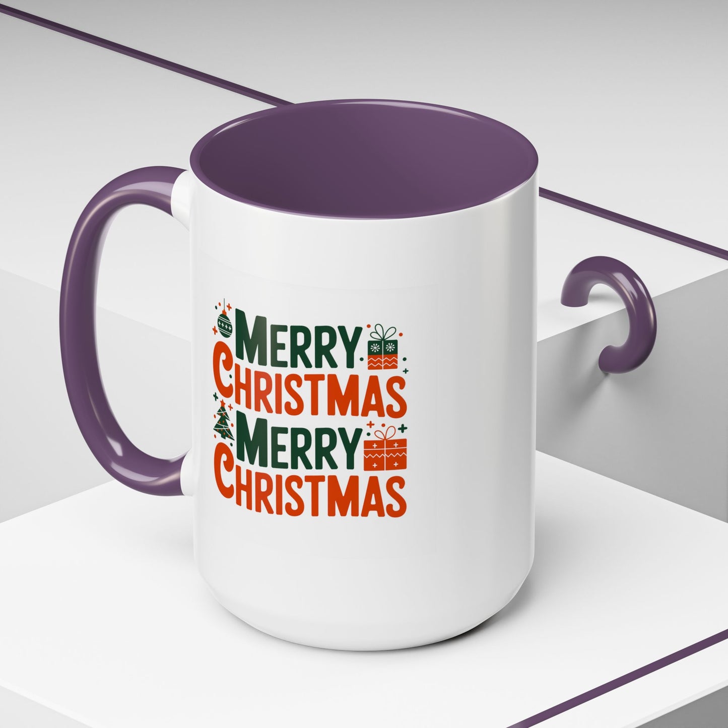 Christmas Mug - Green & Red Text Tree Presents