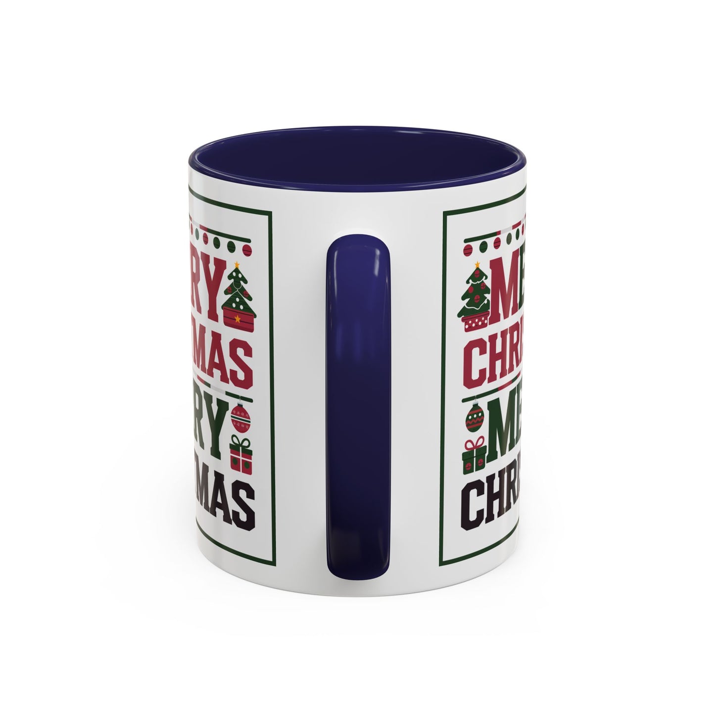 Christmas Mug - Merry Christmas Red Green & Black Text Trees Presents