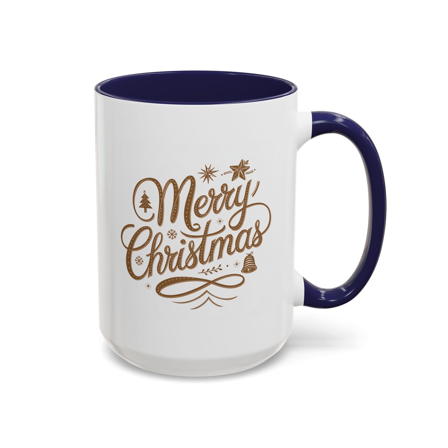 Christmas Mug - Merry Christmas Gold Text Tree Star Ornaments