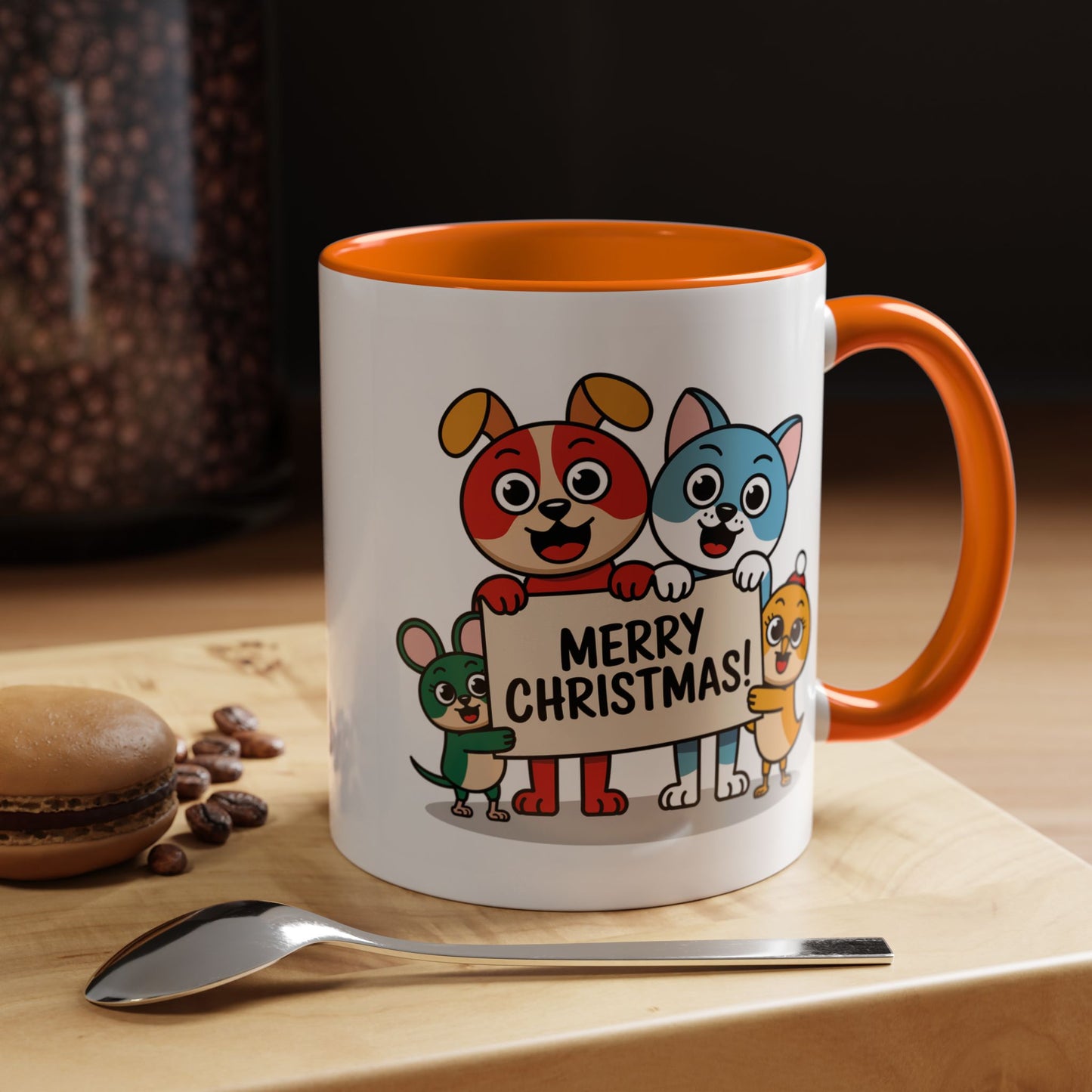 Christmas Mug - Merry Christmas Black Text Mouse Dog Cat Bird
